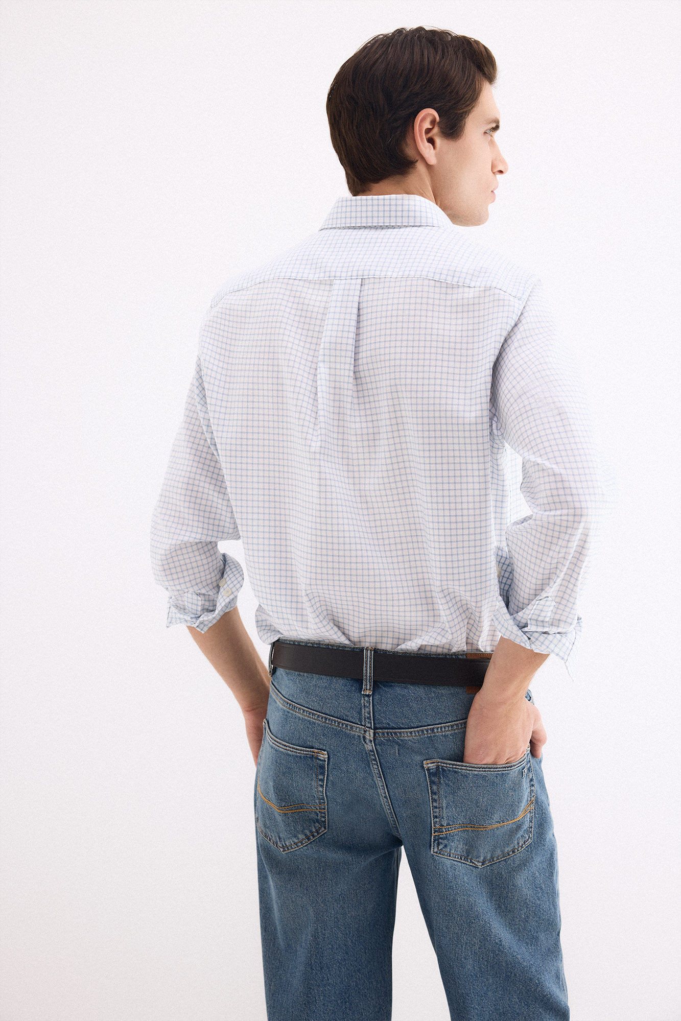 Pedro del Hierro Oxford non-iron plaid shirt Blue