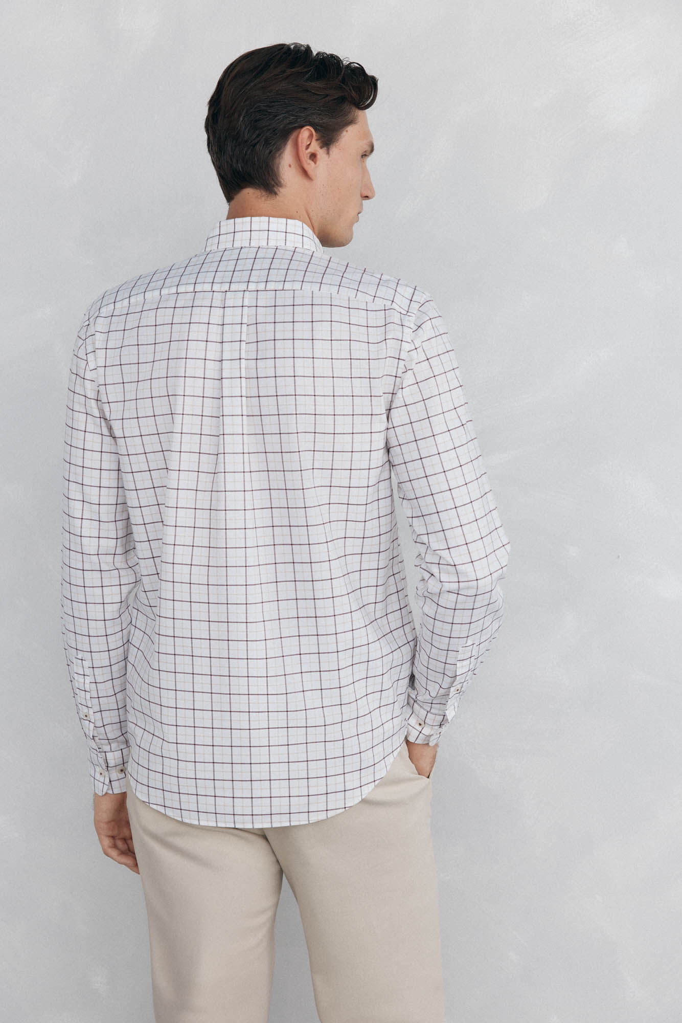 Pedro del Hierro Checked non-iron Oxford shirt Burgundy