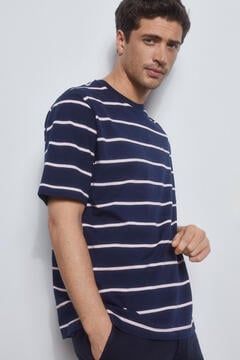 Pedro del Hierro Striped slub T-shirt Blue