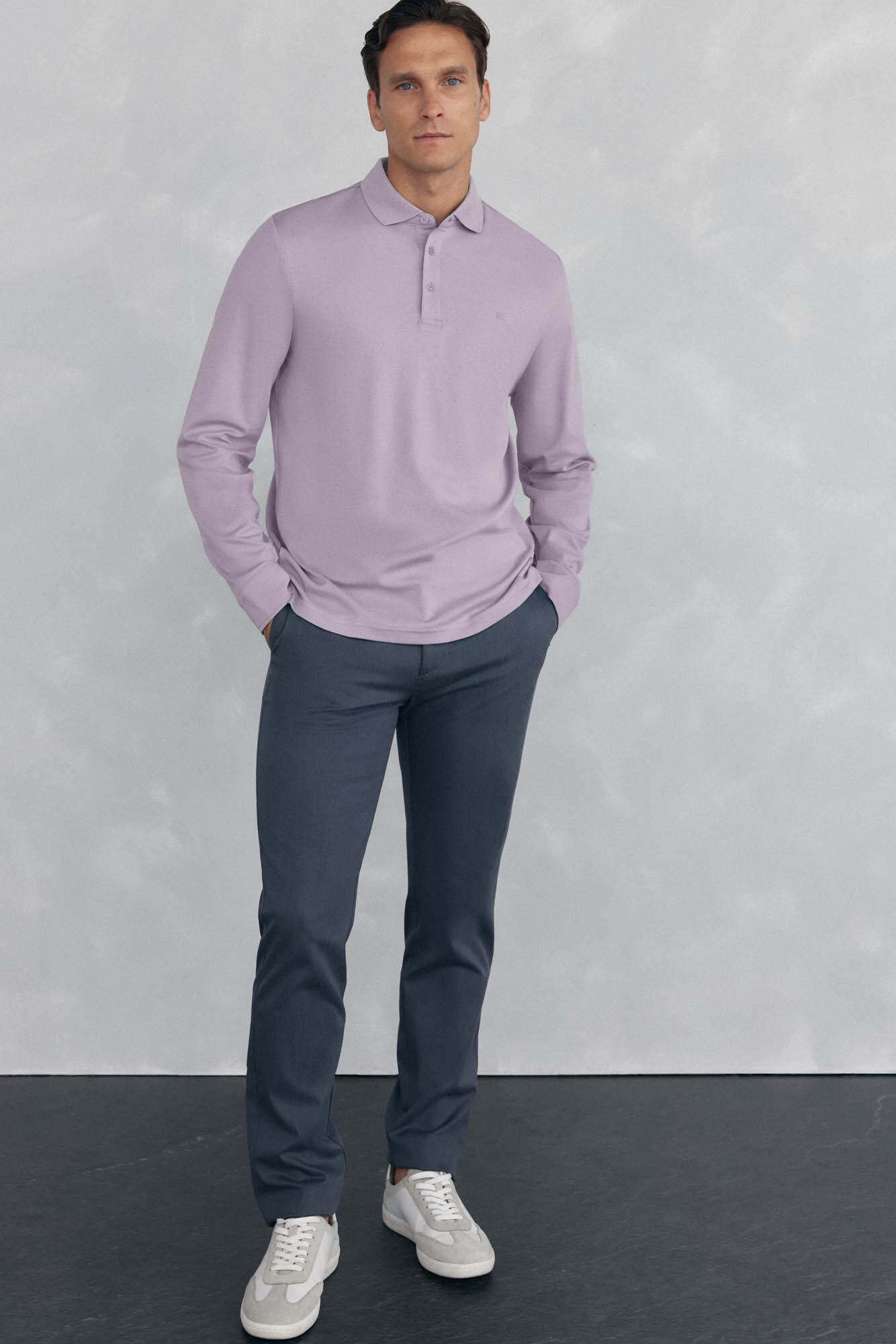Pedro del Hierro Mercerized long sleeve polo shirt Purple