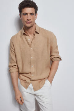 Pedro del Hierro Plain linen shirt Beige