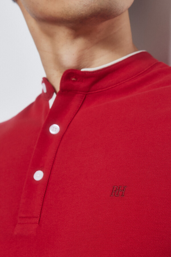 Pedro del Hierro Contrast mandarin collar polo shirt Red