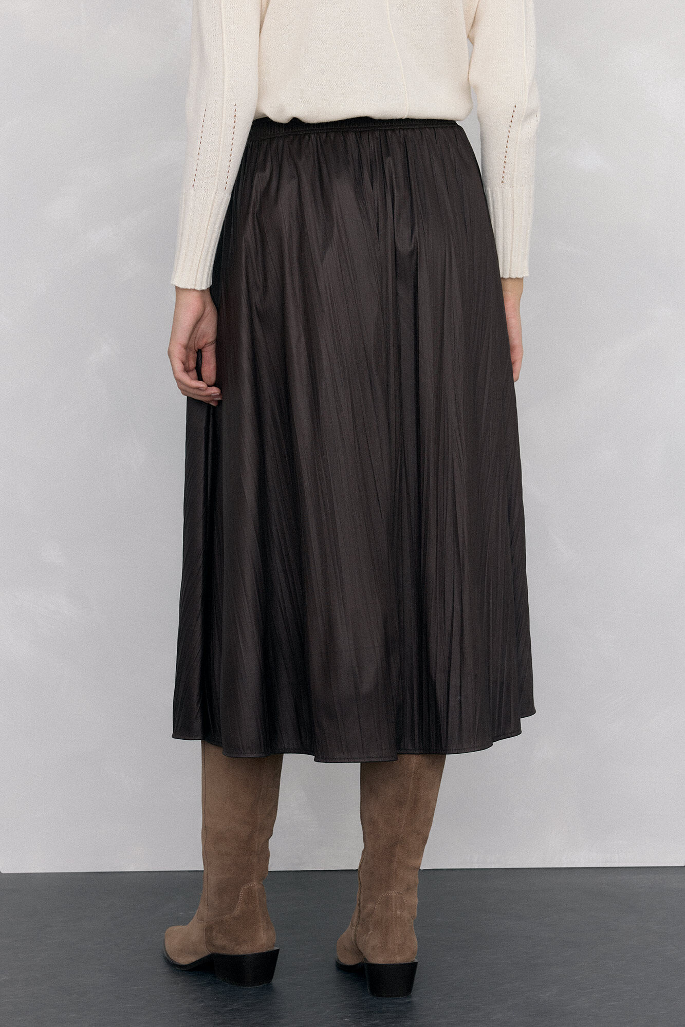 Pedro del Hierro Long wrinkled effect leather skirt Brown