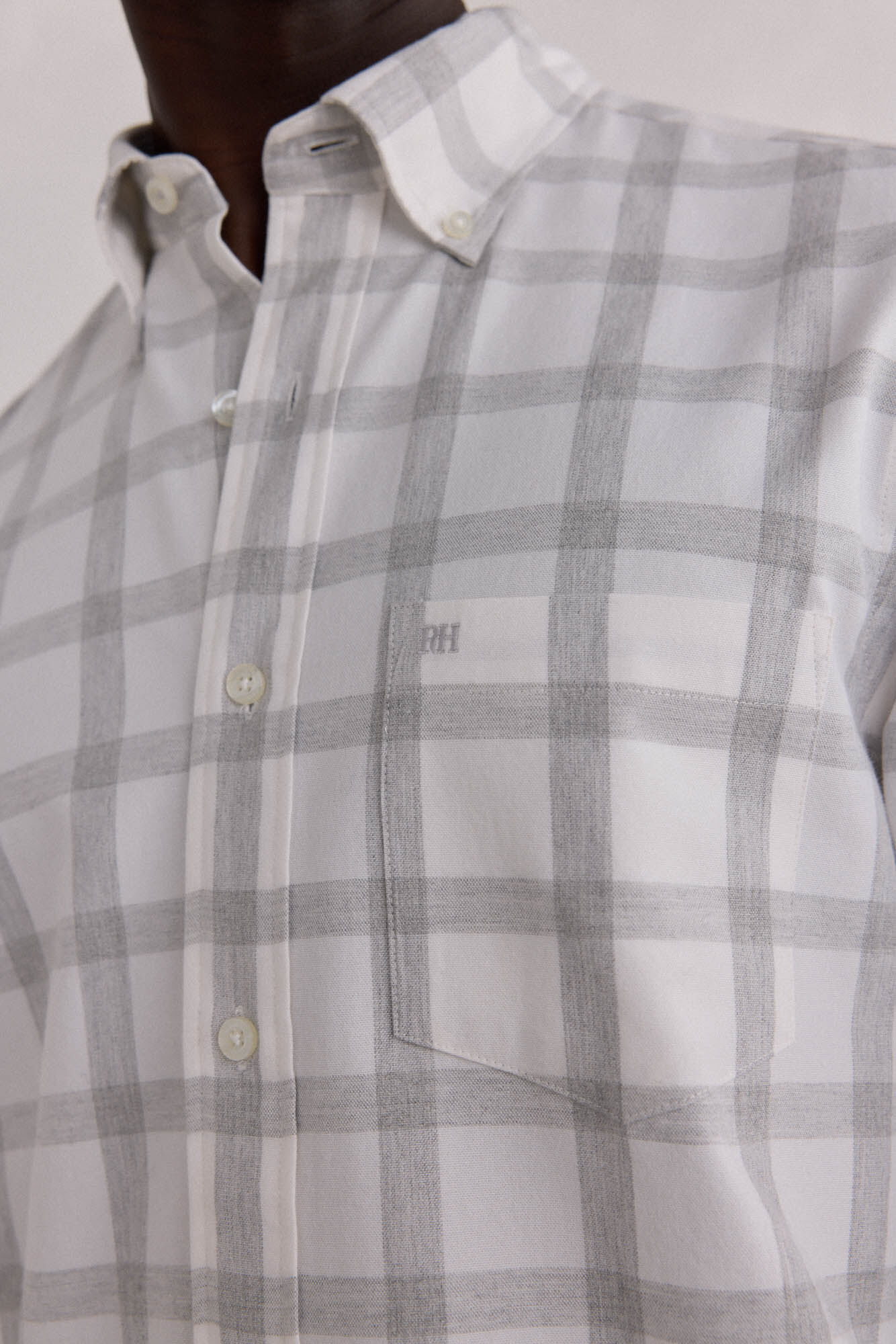 Pedro del Hierro Brushed Oxford Check Shirt Grey