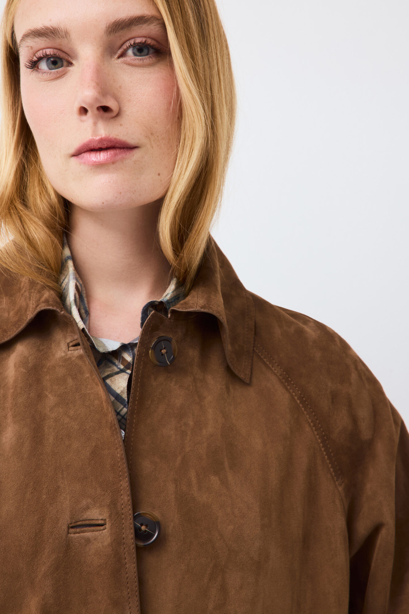 Pedro del Hierro Long suede leather coat Brown