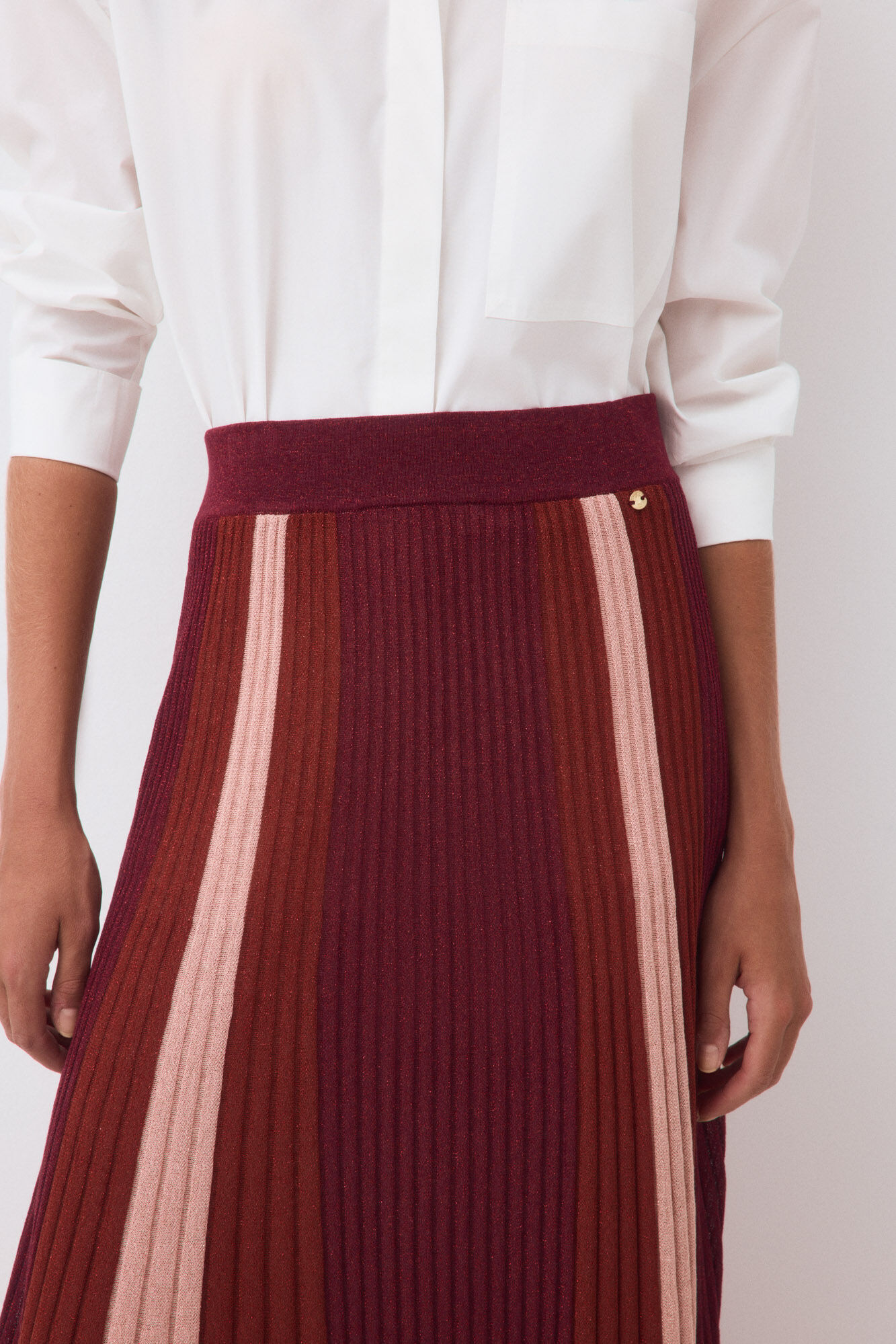 Pedro del Hierro Multicoloured lurex knit pleated skirt Burgundy