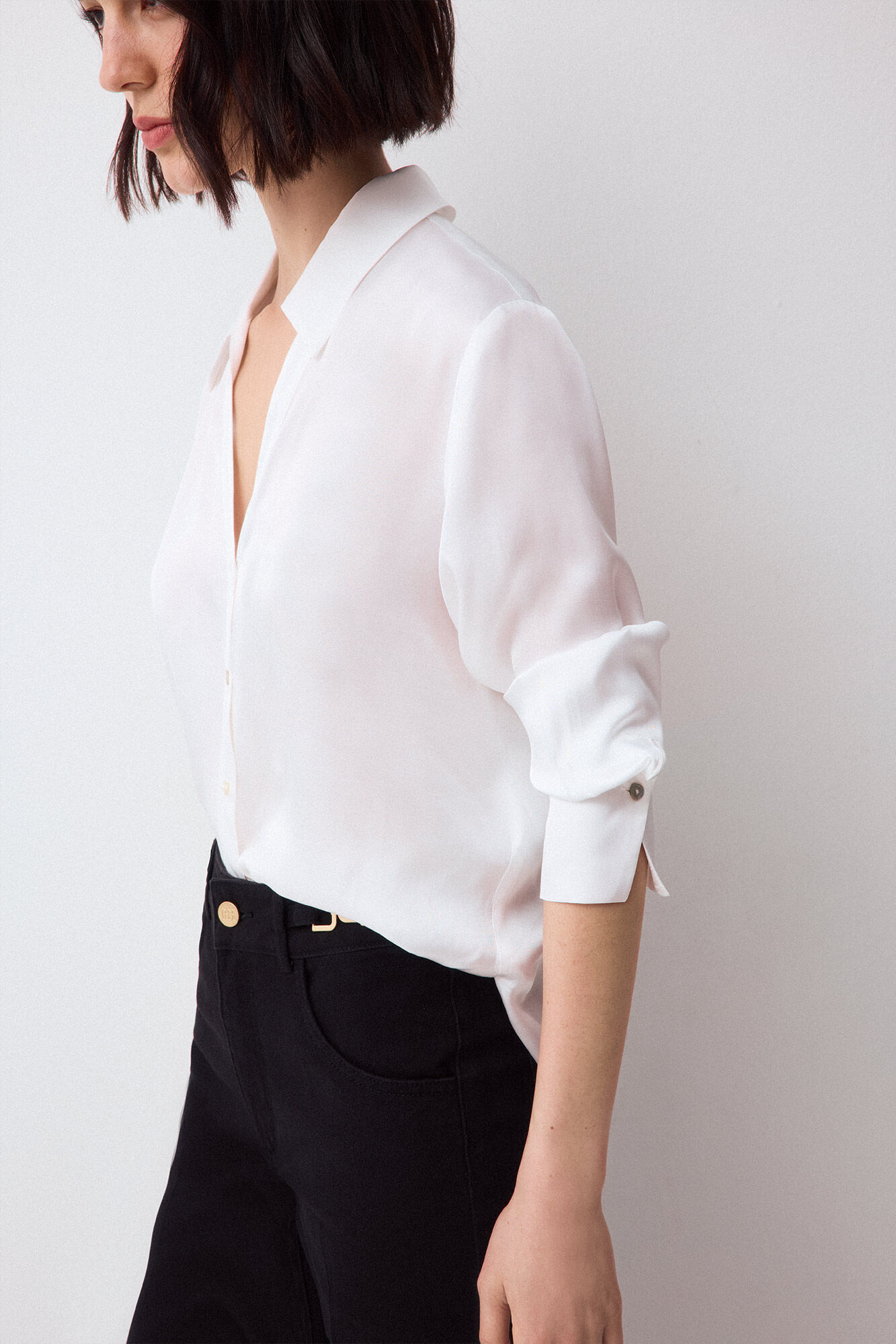 Pedro del Hierro Satin-finish basic shirt Ecru