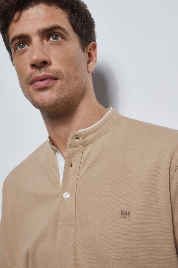 Pedro del Hierro Contrast mandarin collar polo shirt Beige