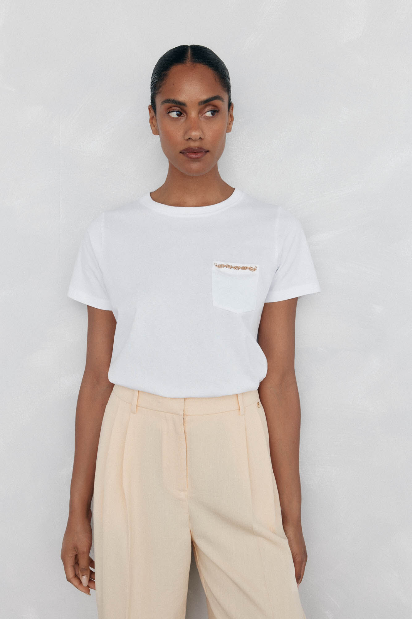 Pedro del Hierro Camiseta bolsillo cadena Blanco