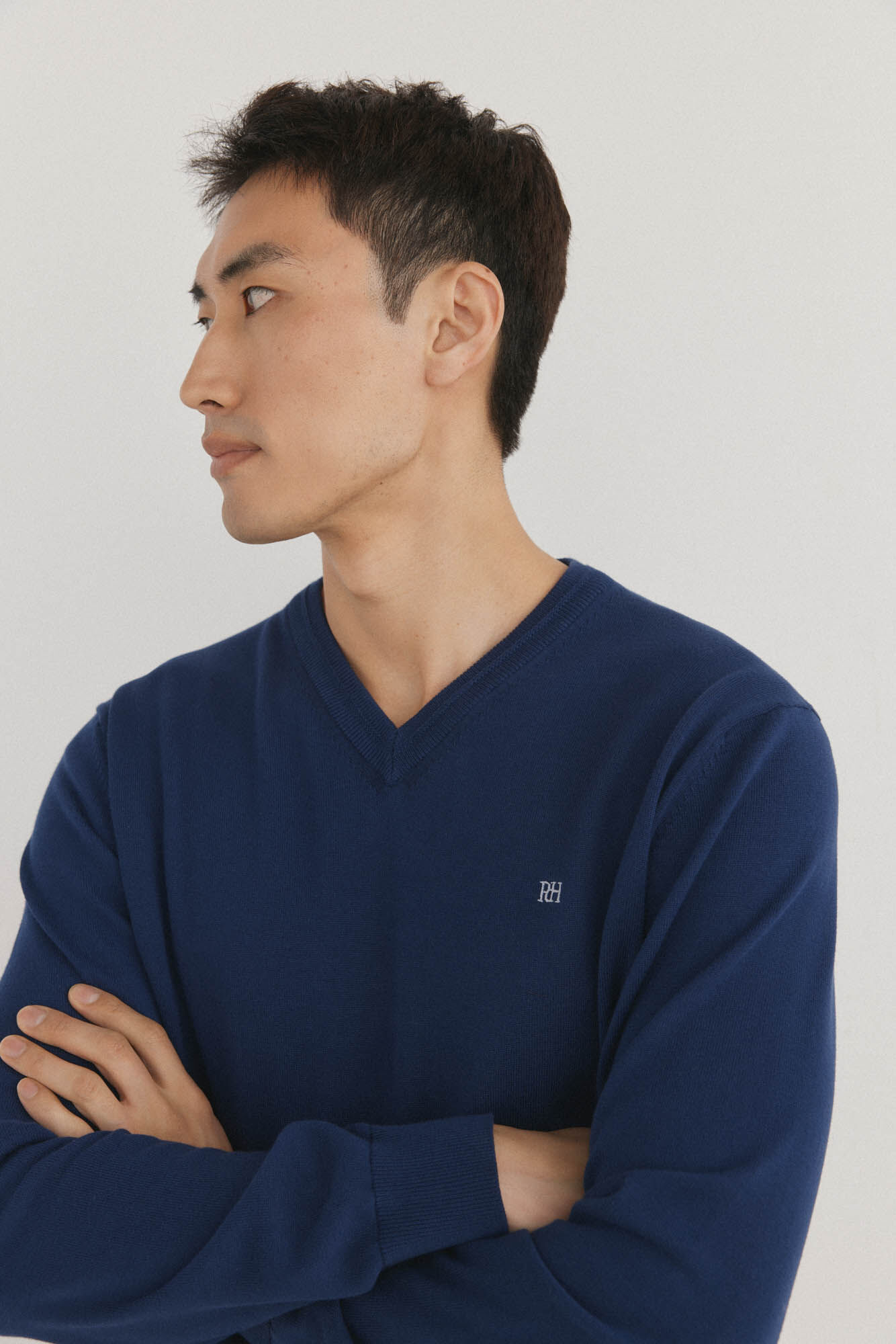 Pedro del Hierro Premium cotton fine jersey-knit V neck Blue