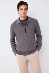 Pedro del Hierro Polo neck knit structure cardigan with zip fastening Grey