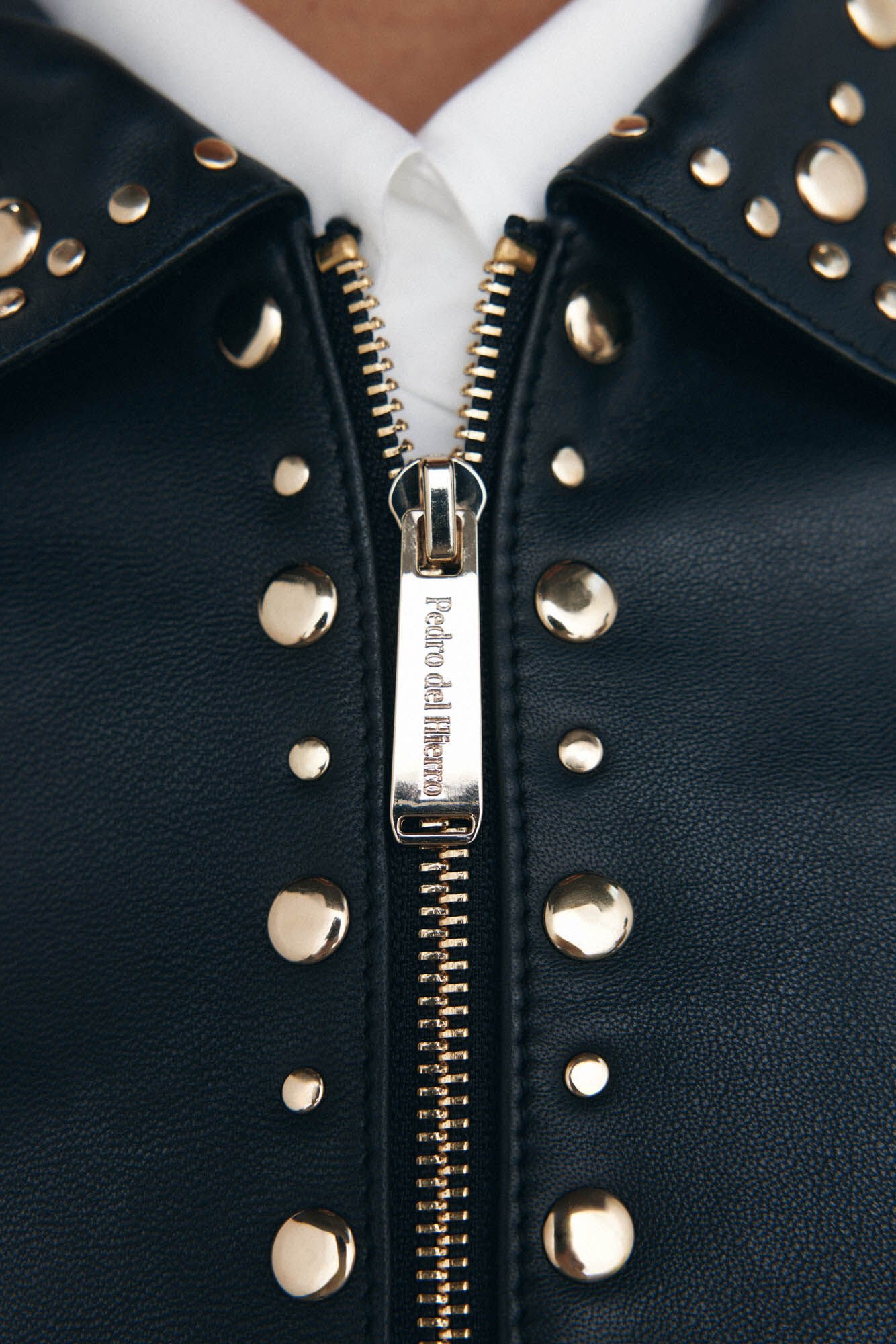 Pedro del Hierro Jaqueta de couro napa e tachas Preto