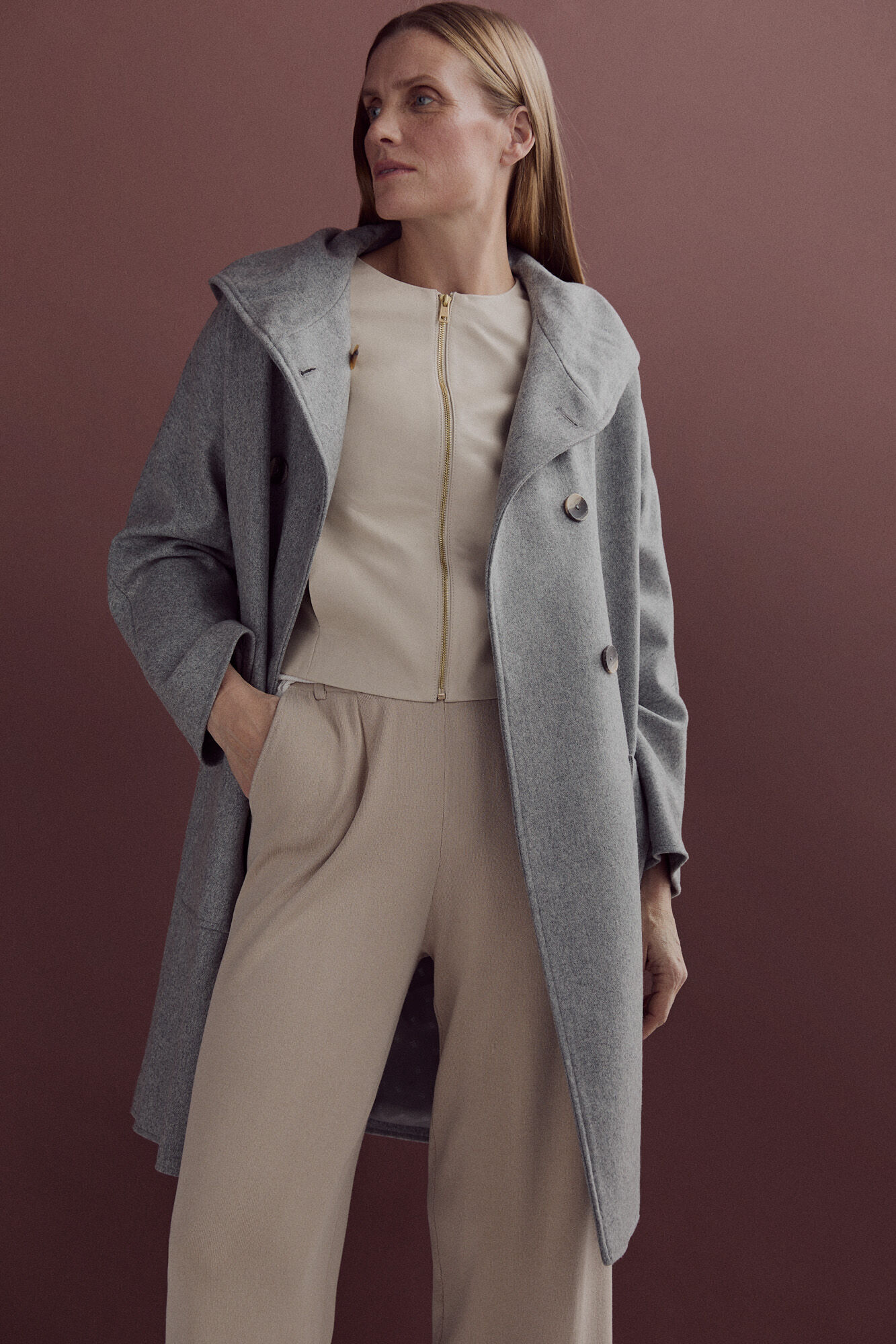 Pedro del Hierro Abrigo capa m&eacute;lange Gris