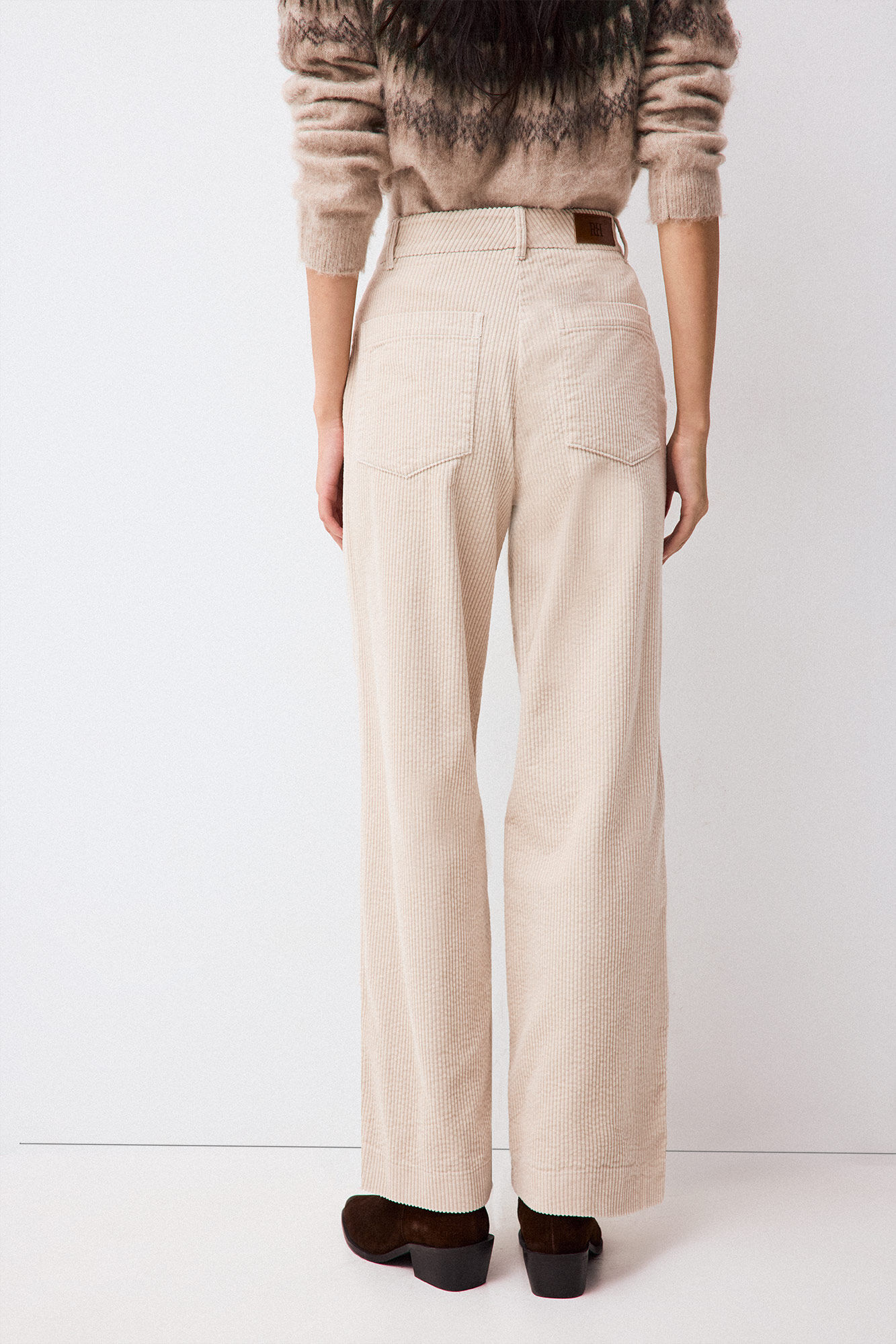 Pedro del Hierro Pantalones wide leg pana Marr&oacute;n