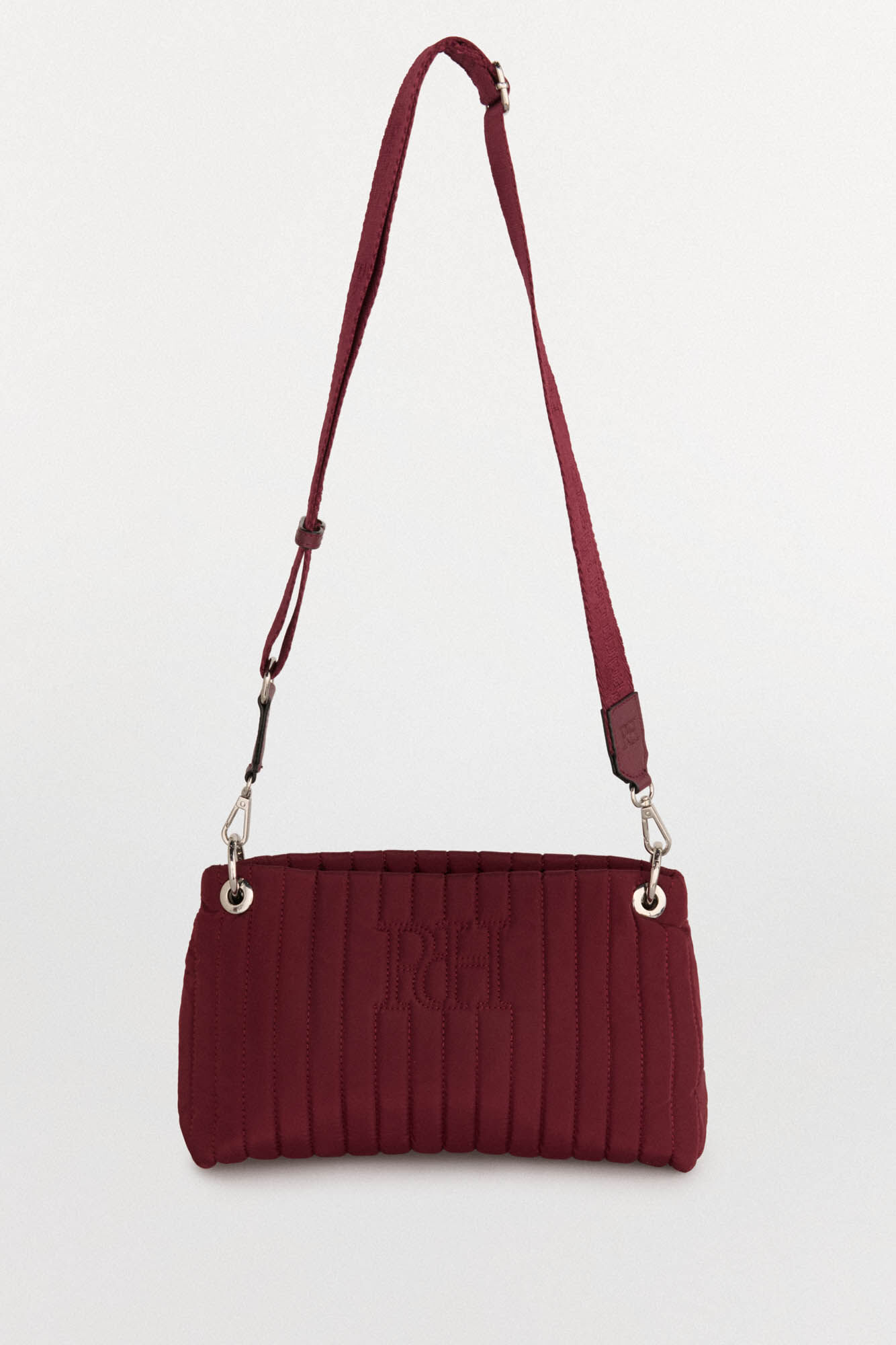 Pedro del Hierro Nylon shoulder bag with zip fastening and drawstring handle Burgundy