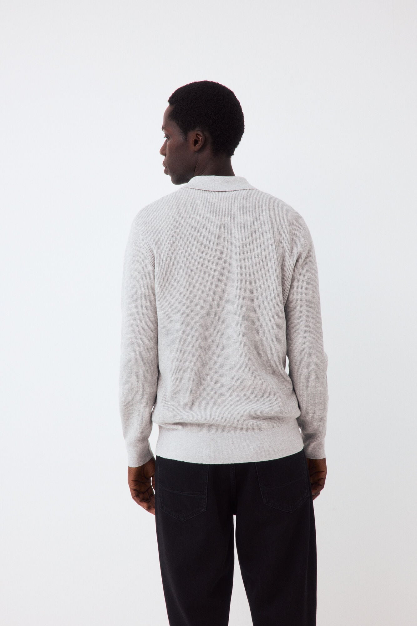 Pedro del Hierro Structured cotton polo neck knit jumper Grey