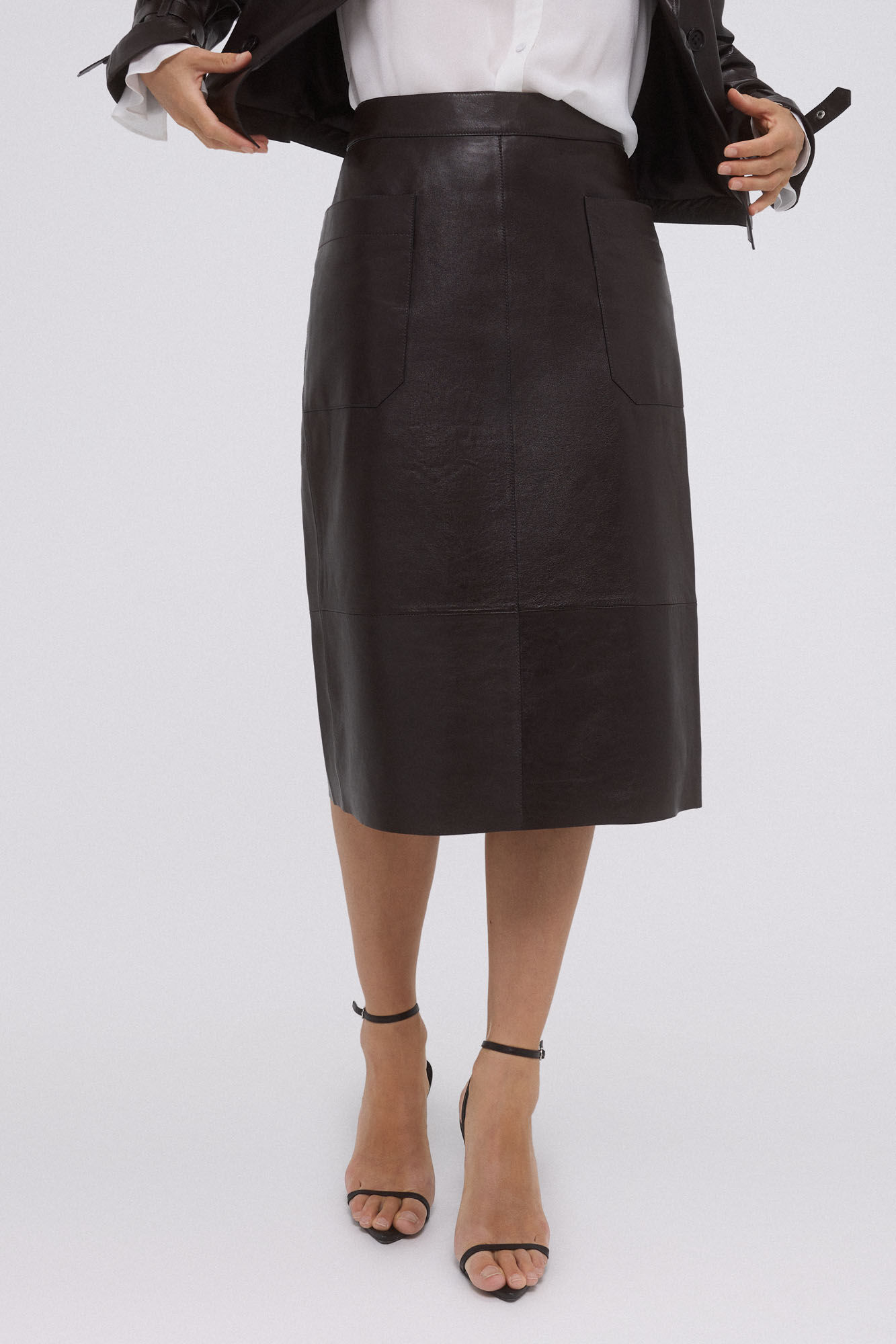 Pedro del Hierro Brown leather skirt Brown
