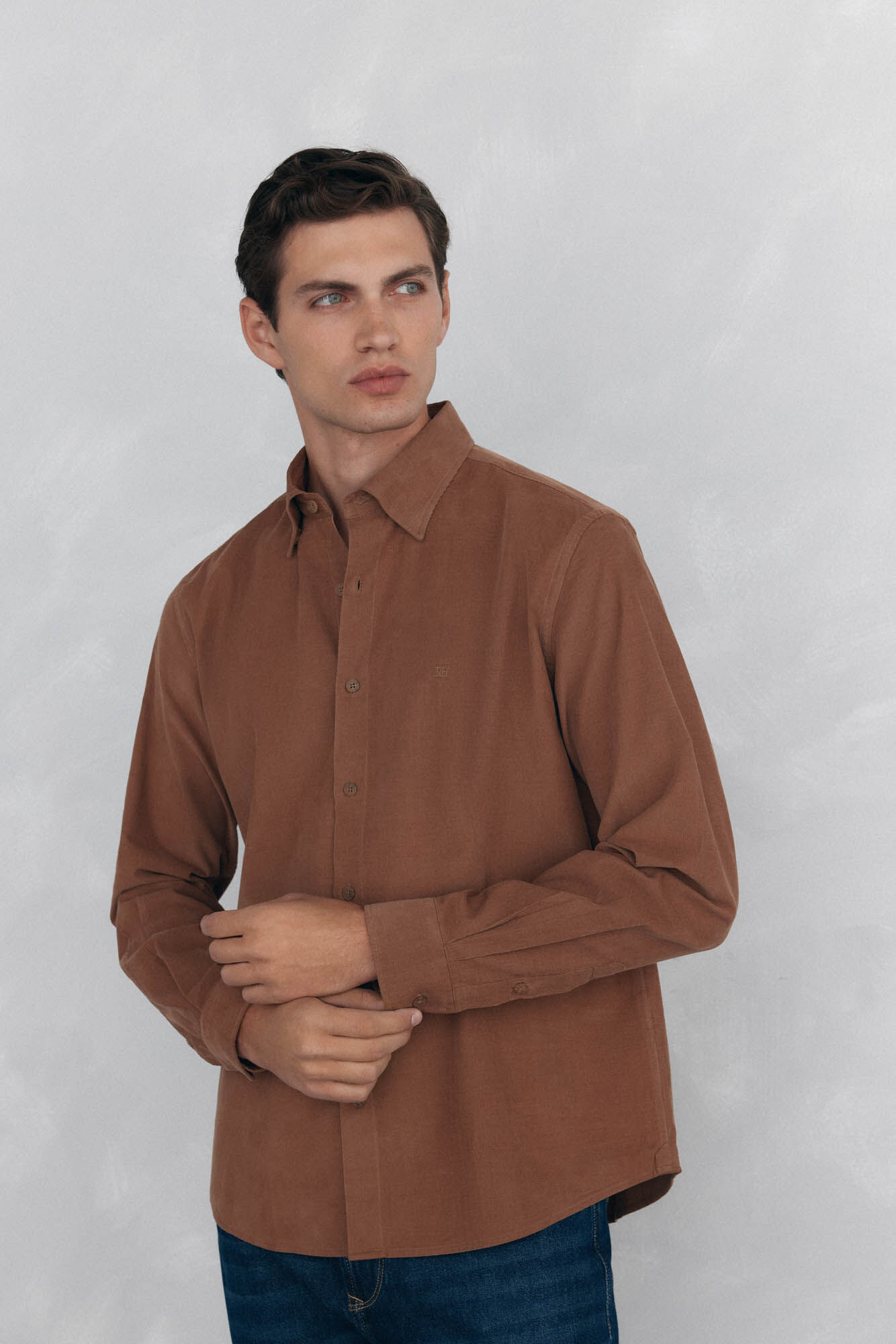 Pedro del Hierro Camisa de veludo macio Marrom