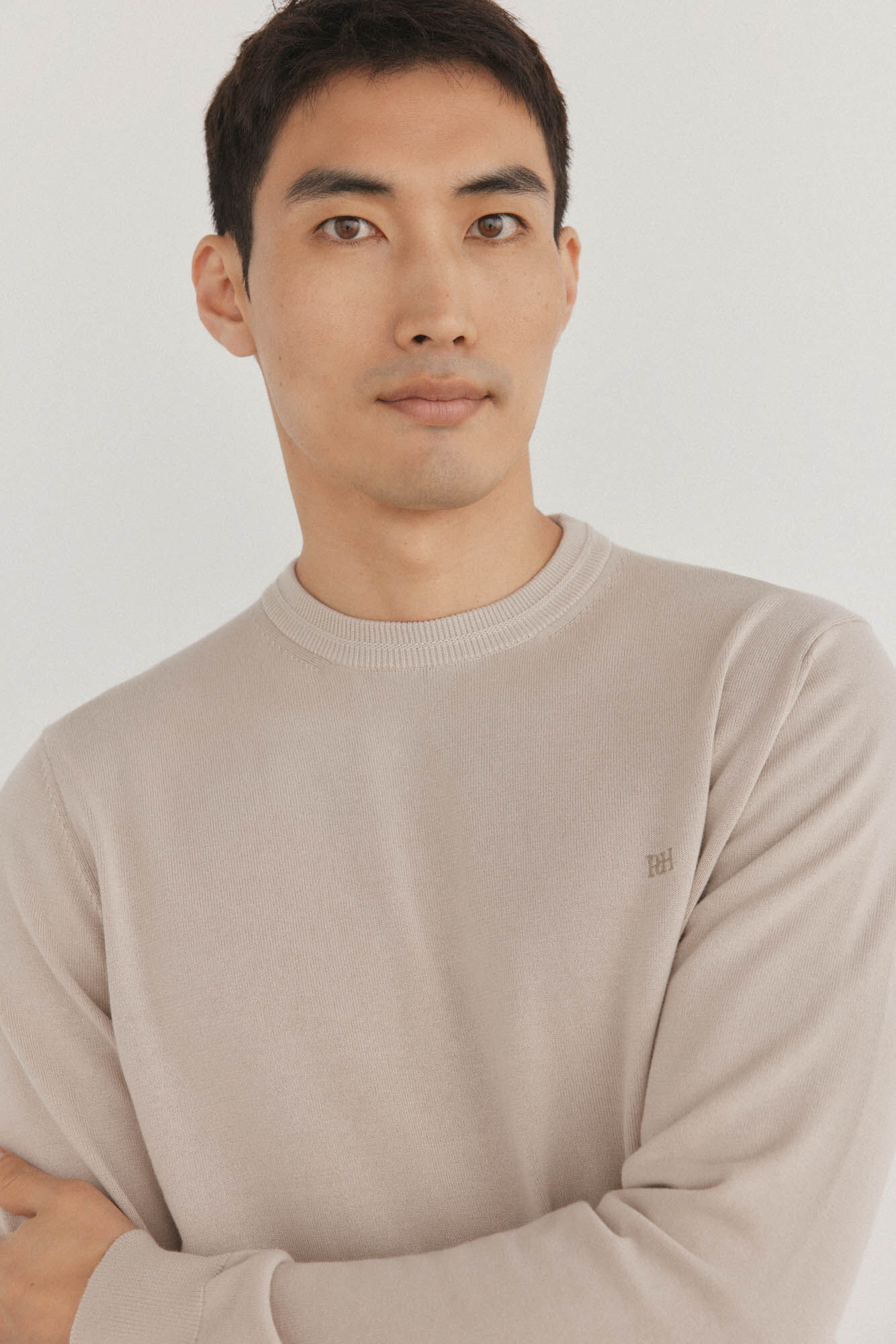 Pedro del Hierro Fine premium cotton round neck sweater Beige