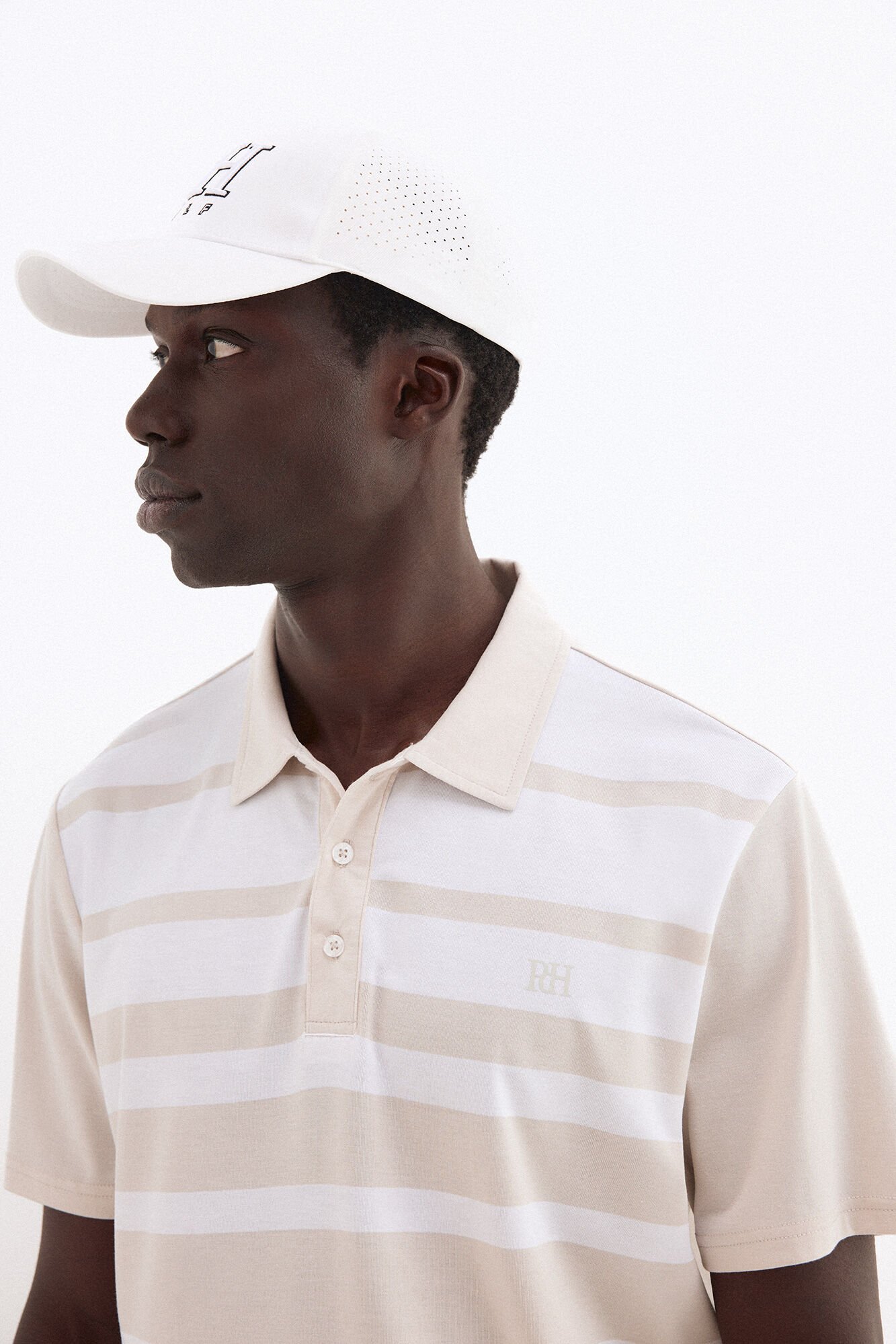 Pedro del Hierro Striped golf polo shirt Beige