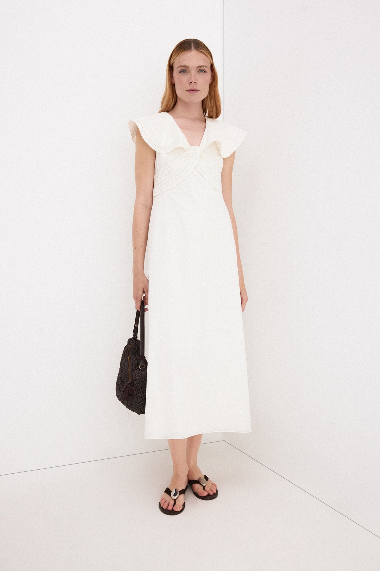 Pedro del Hierro Vestido midi com folhos