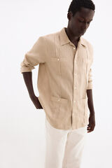 Pedro del Hierro Linen Guayabera shirt Beige