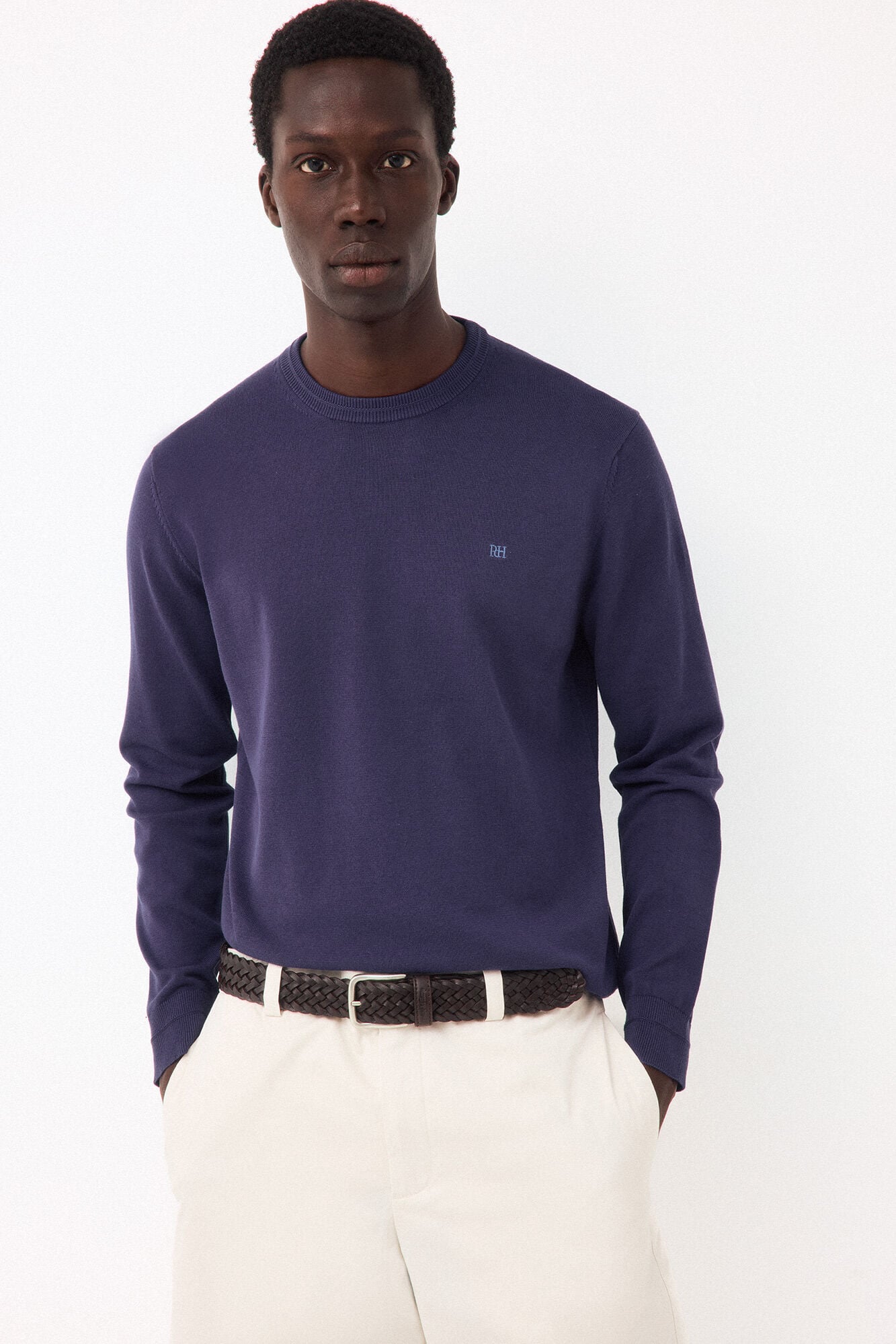 Pedro del Hierro Fine knit premium cotton jumper Blue