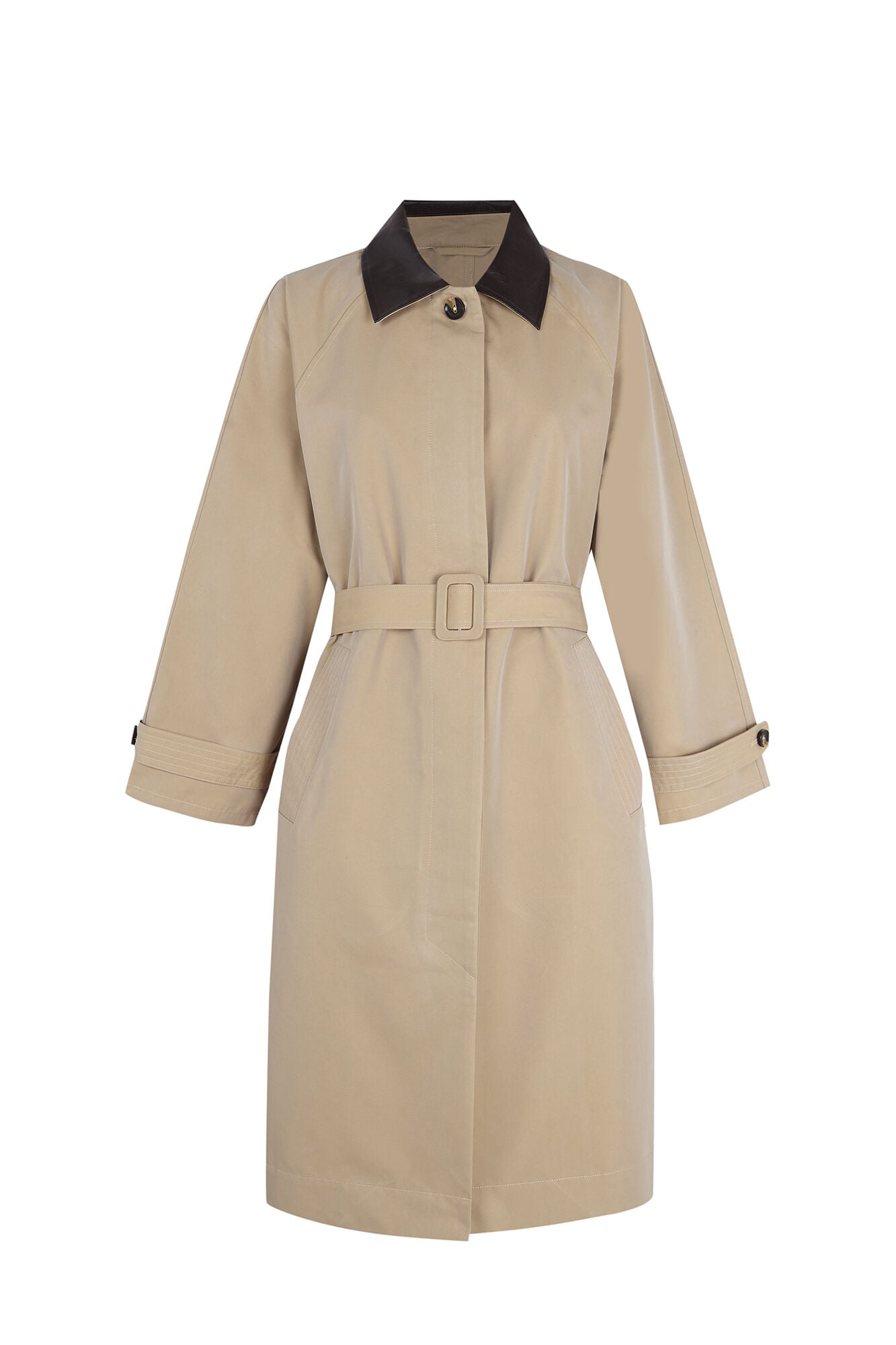 Pedro del Hierro Long trench coat with contrast collar Beige