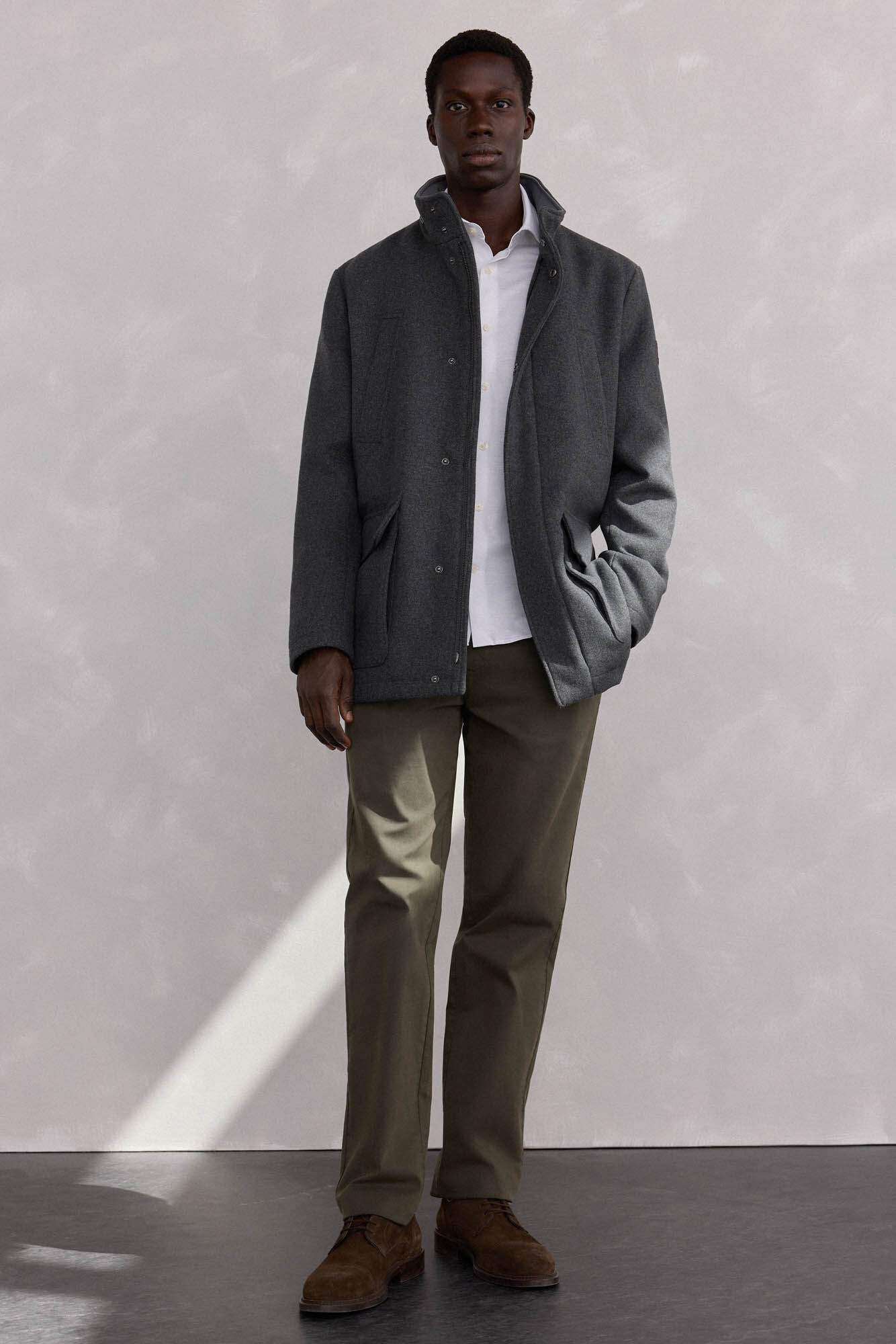 Pedro del Hierro Jaqueta de l&atilde; com bolsos