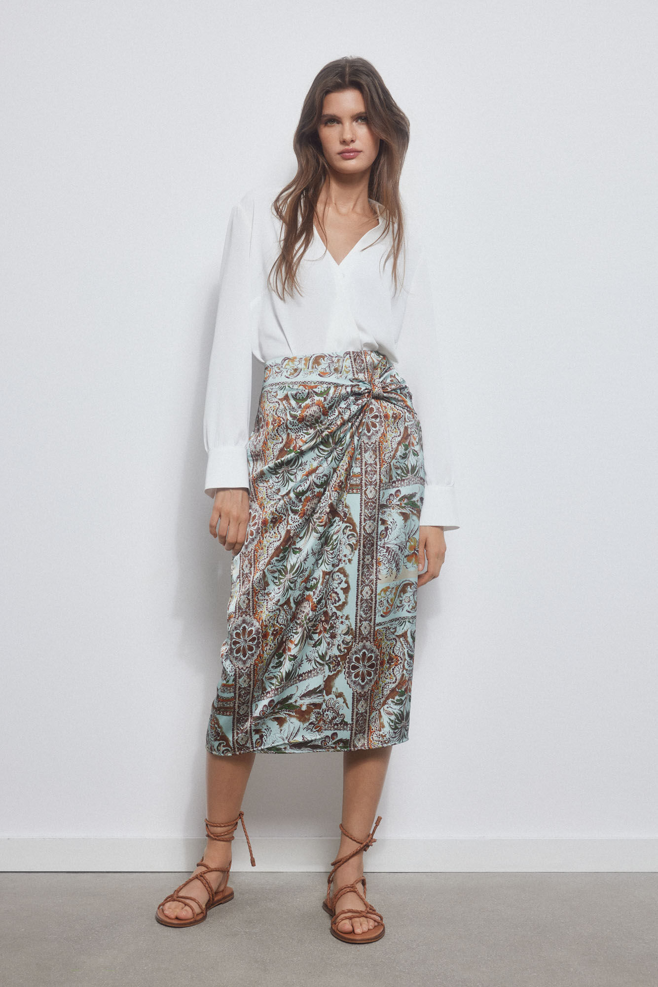 Pedro del Hierro Fluid wrapover shirt Ecru