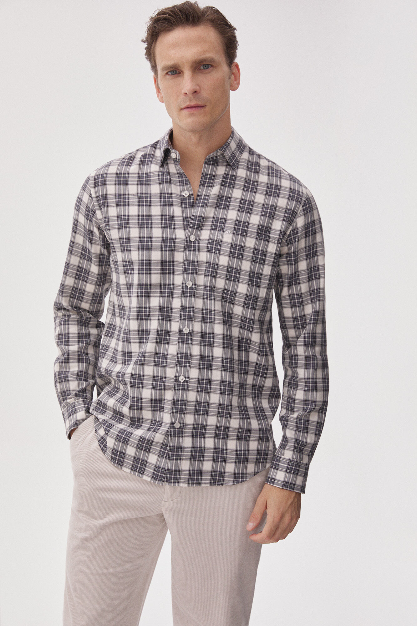 Pedro del Hierro Checked Tencel Modal shirt Grey