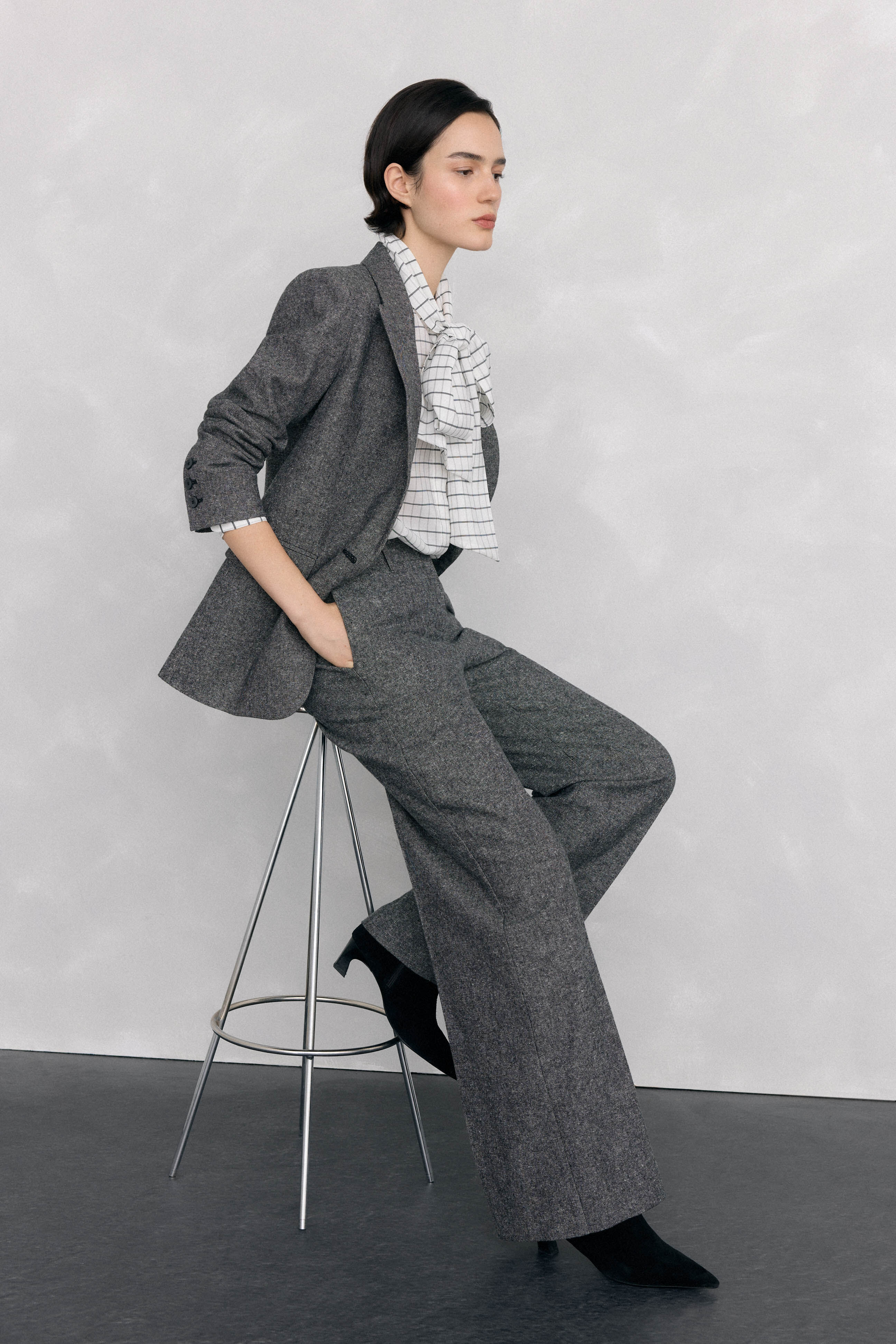 Pedro del Hierro Straight cheviot trousers Grey