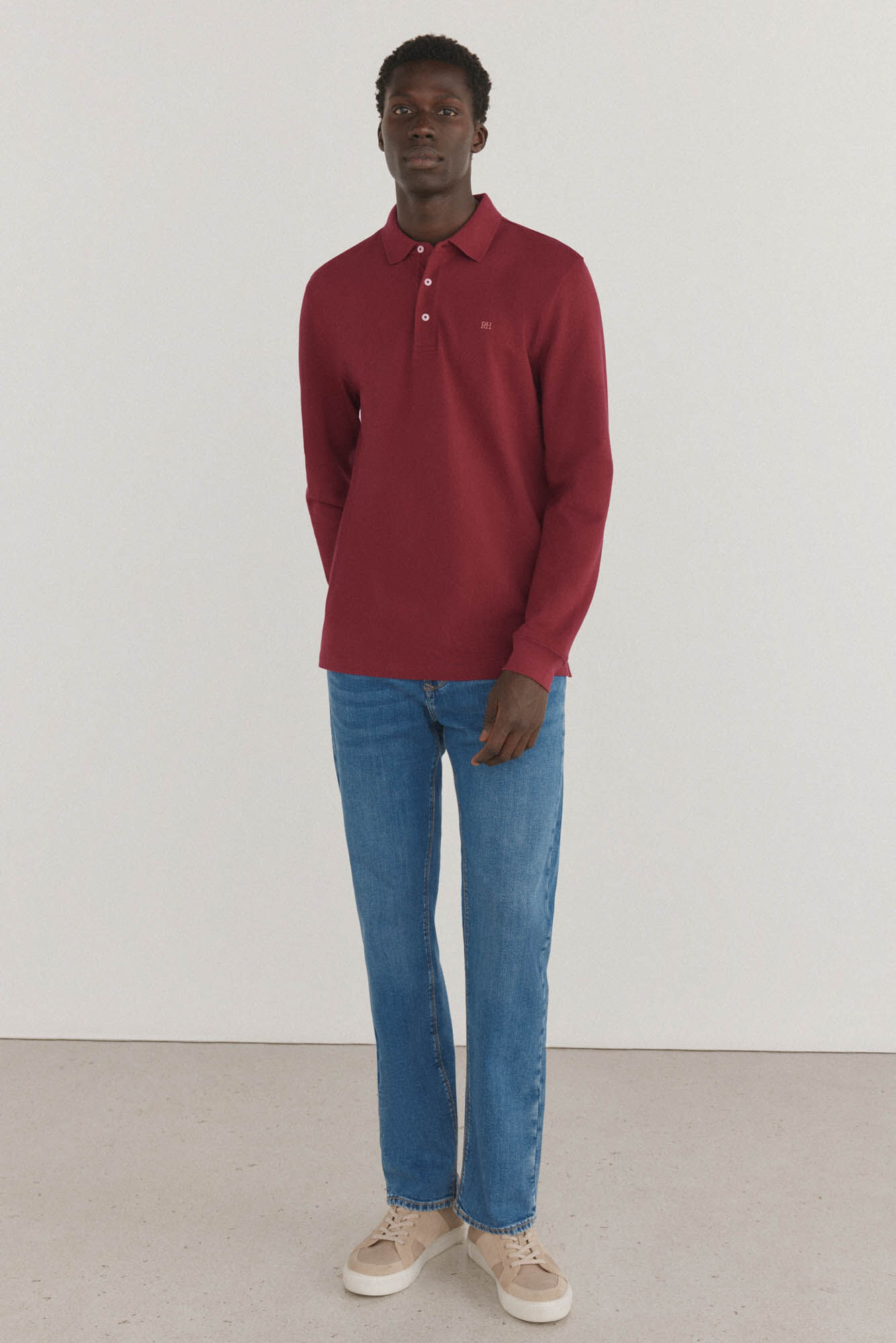 Pedro del Hierro Polo b&aacute;sico manga larga Burdeos