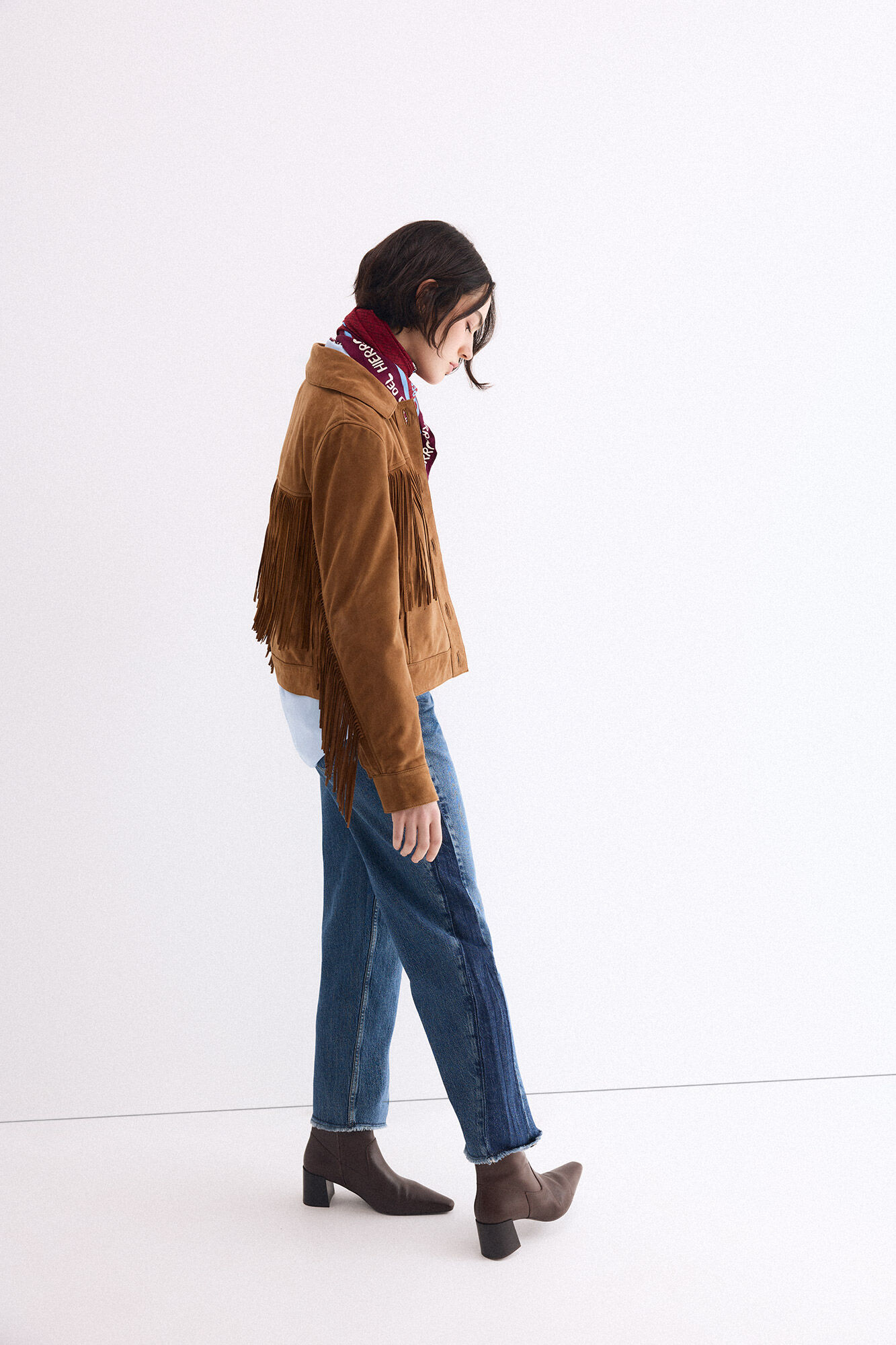 Pedro del Hierro Suede fringed jacket Beige