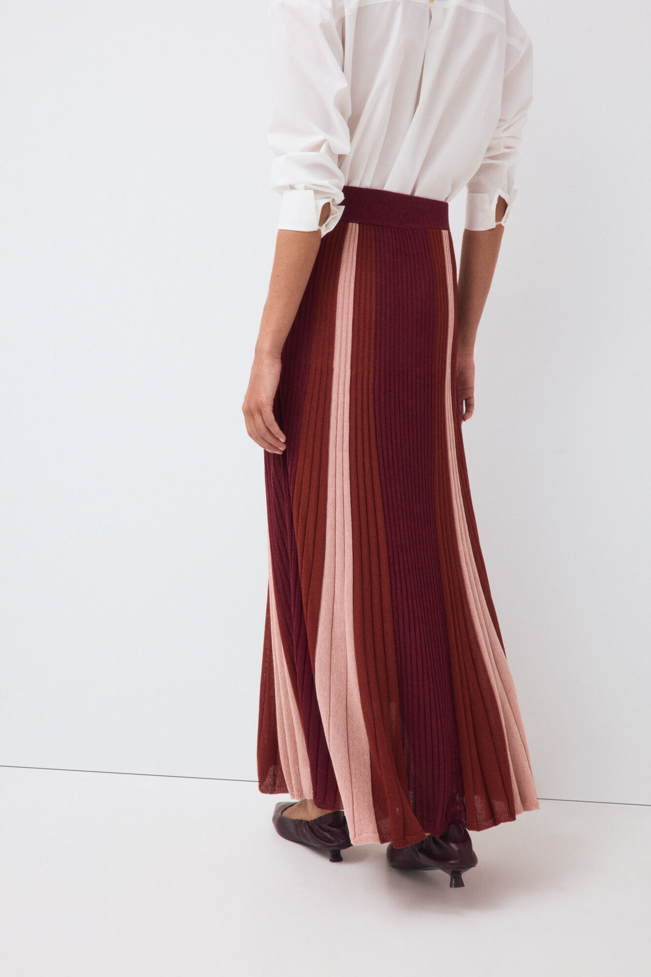 Pedro del Hierro Multicoloured lurex knit pleated skirt Burgundy