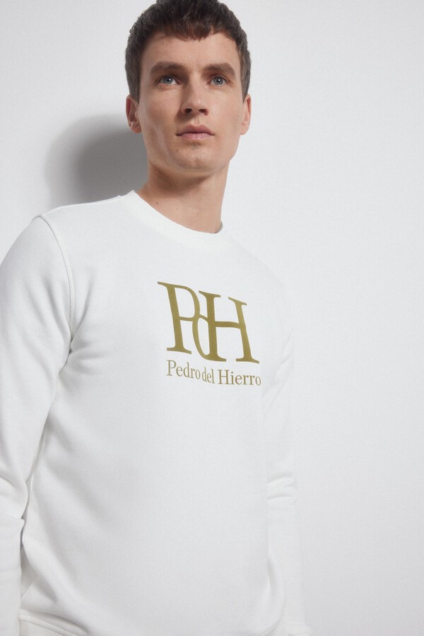 Pedro del Hierro crew neck sweatshirt logo Ecru