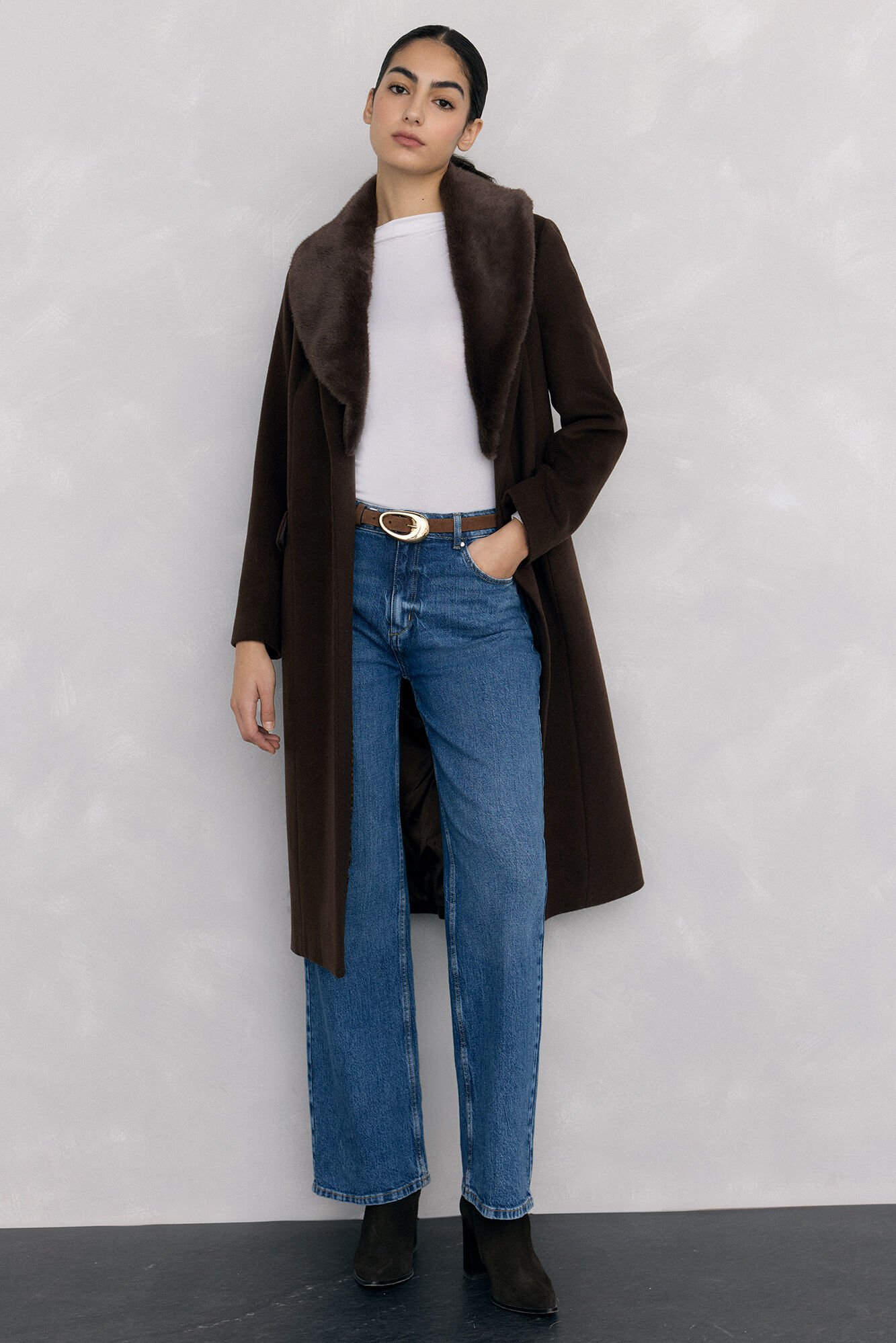 Pedro del Hierro Sobretudo com gola de pele Marrom