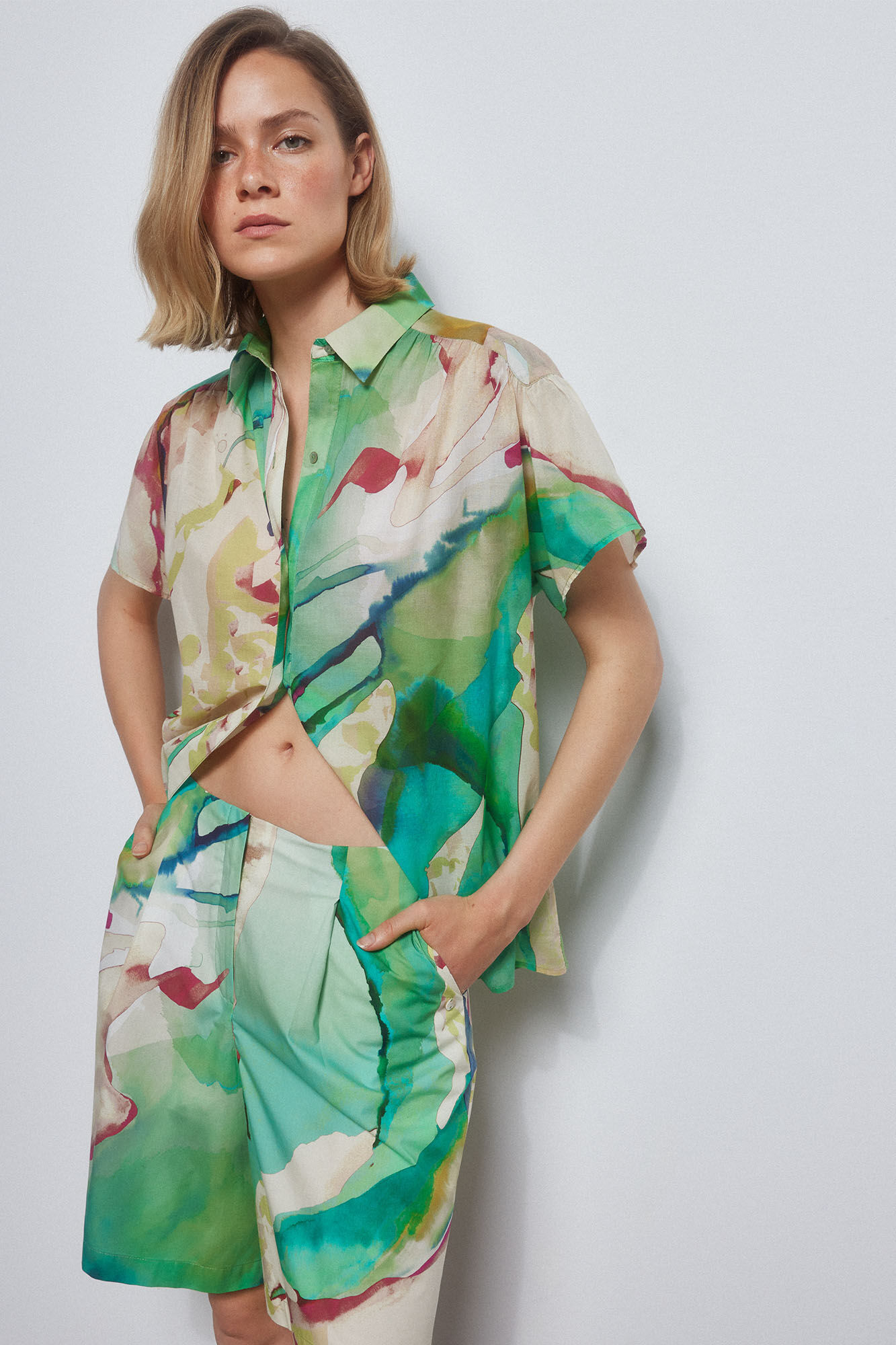 Pedro del Hierro Camisa manga corta estampada Verde