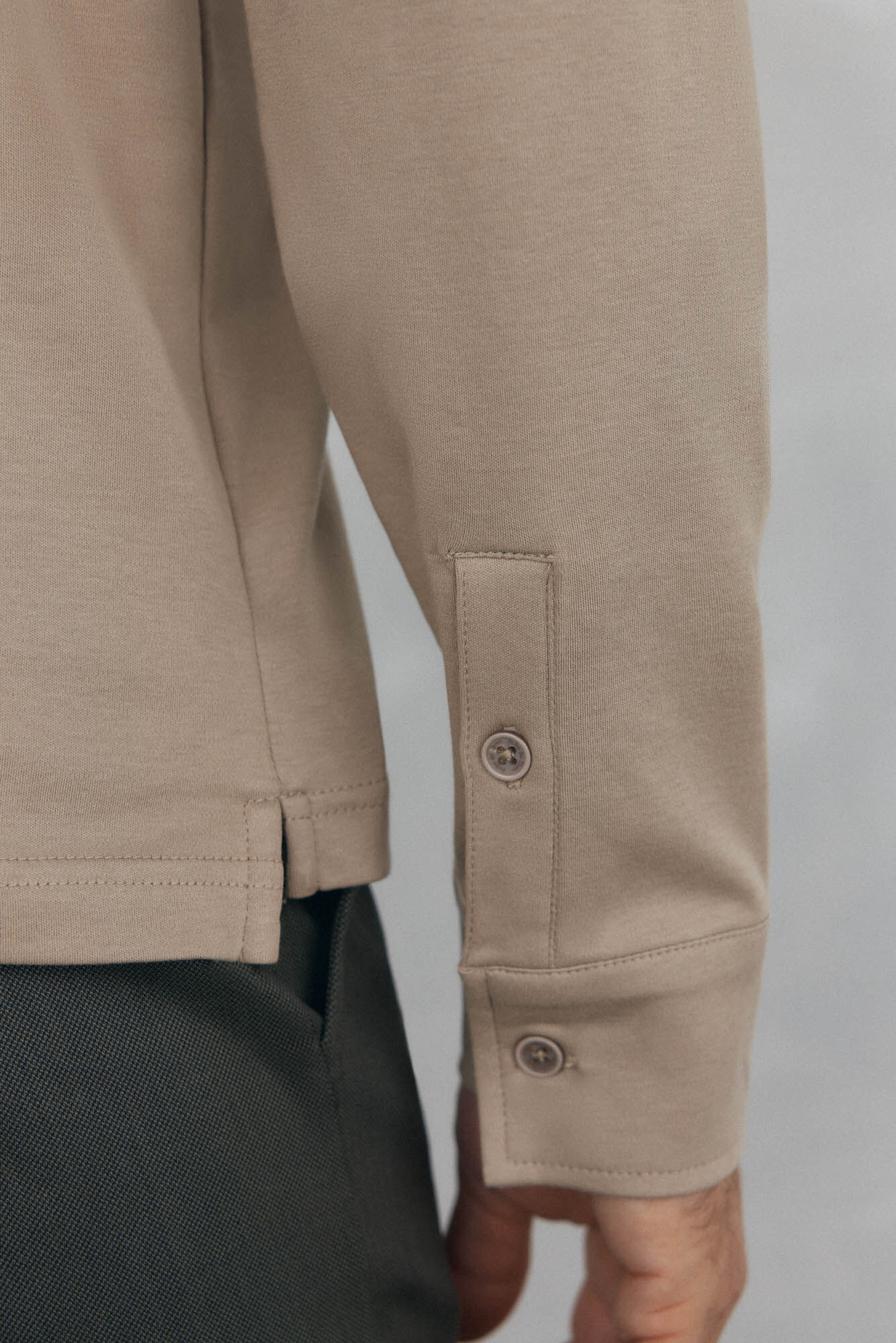 Pedro del Hierro Mercerized long sleeve polo shirt Beige