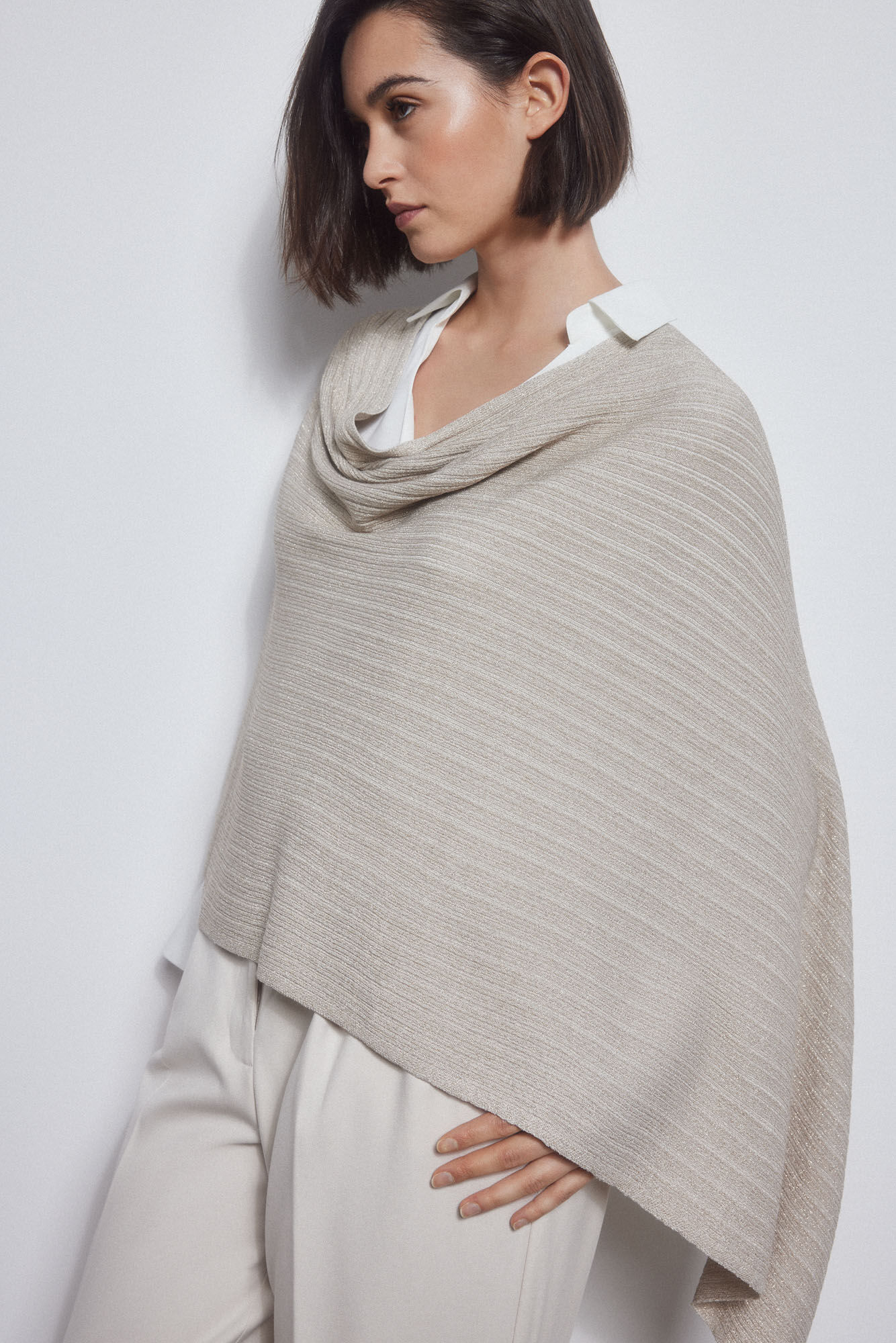 Pedro del Hierro Capa de malha canelada brilho Marrom