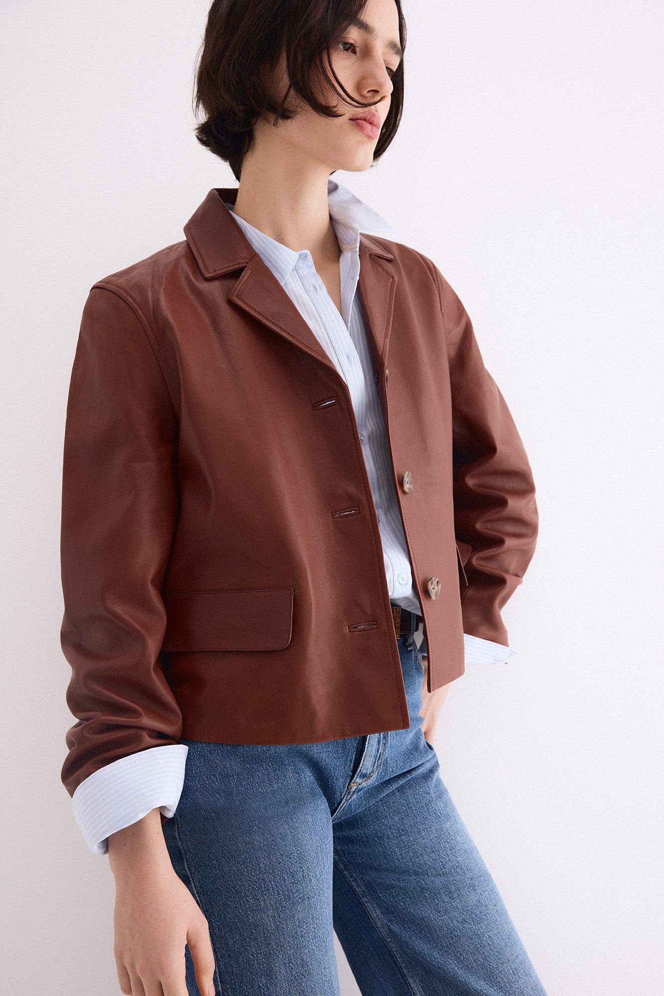 Pedro del Hierro Nappa leather lapel jacket Brown