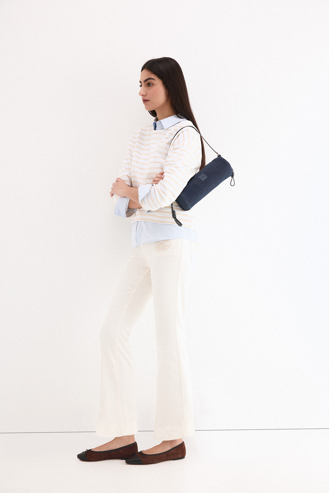 Pedro del Hierro Striped pdh logo sweatshirt Beige