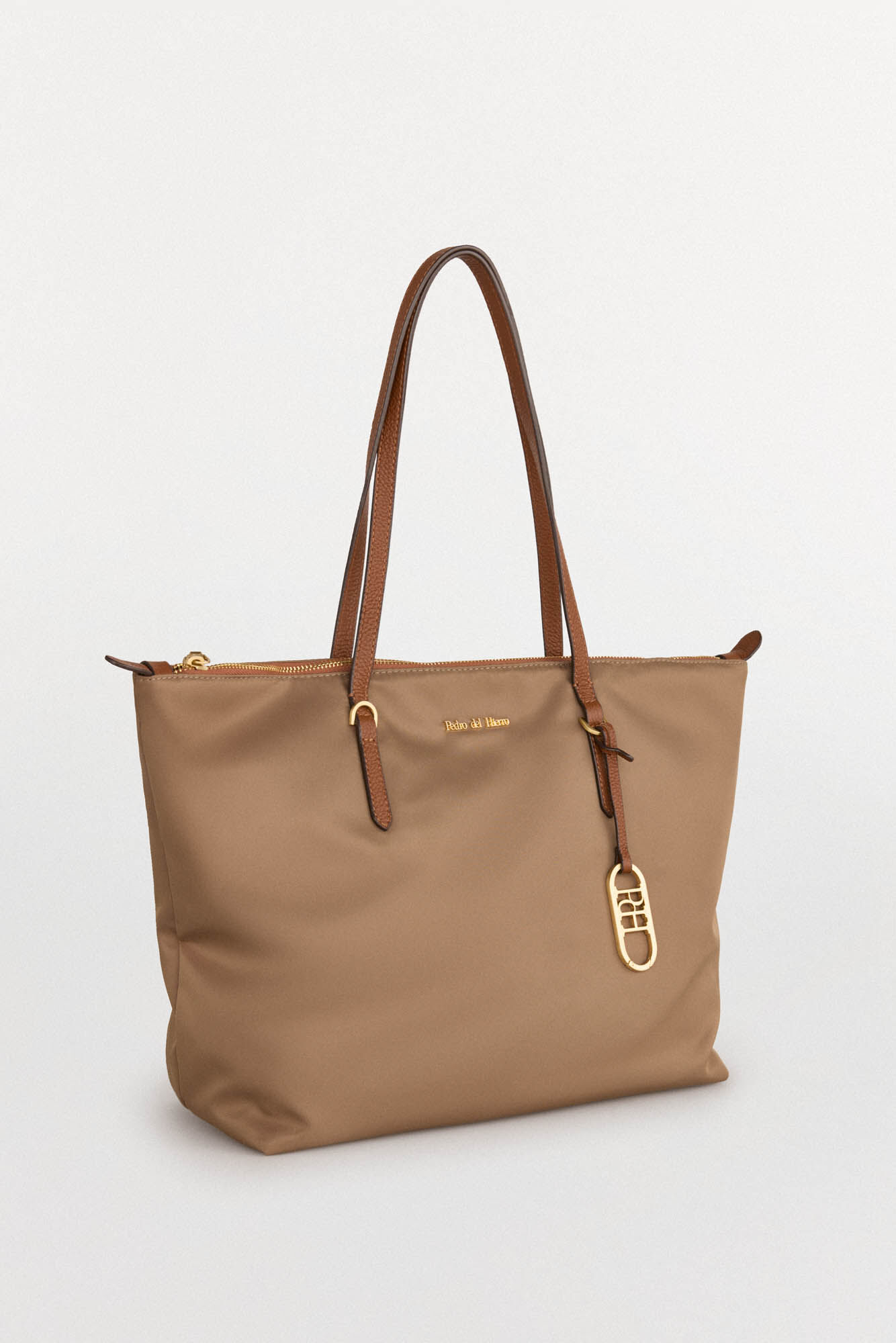 Pedro del Hierro Nylon shopper bag with zip fastening Beige