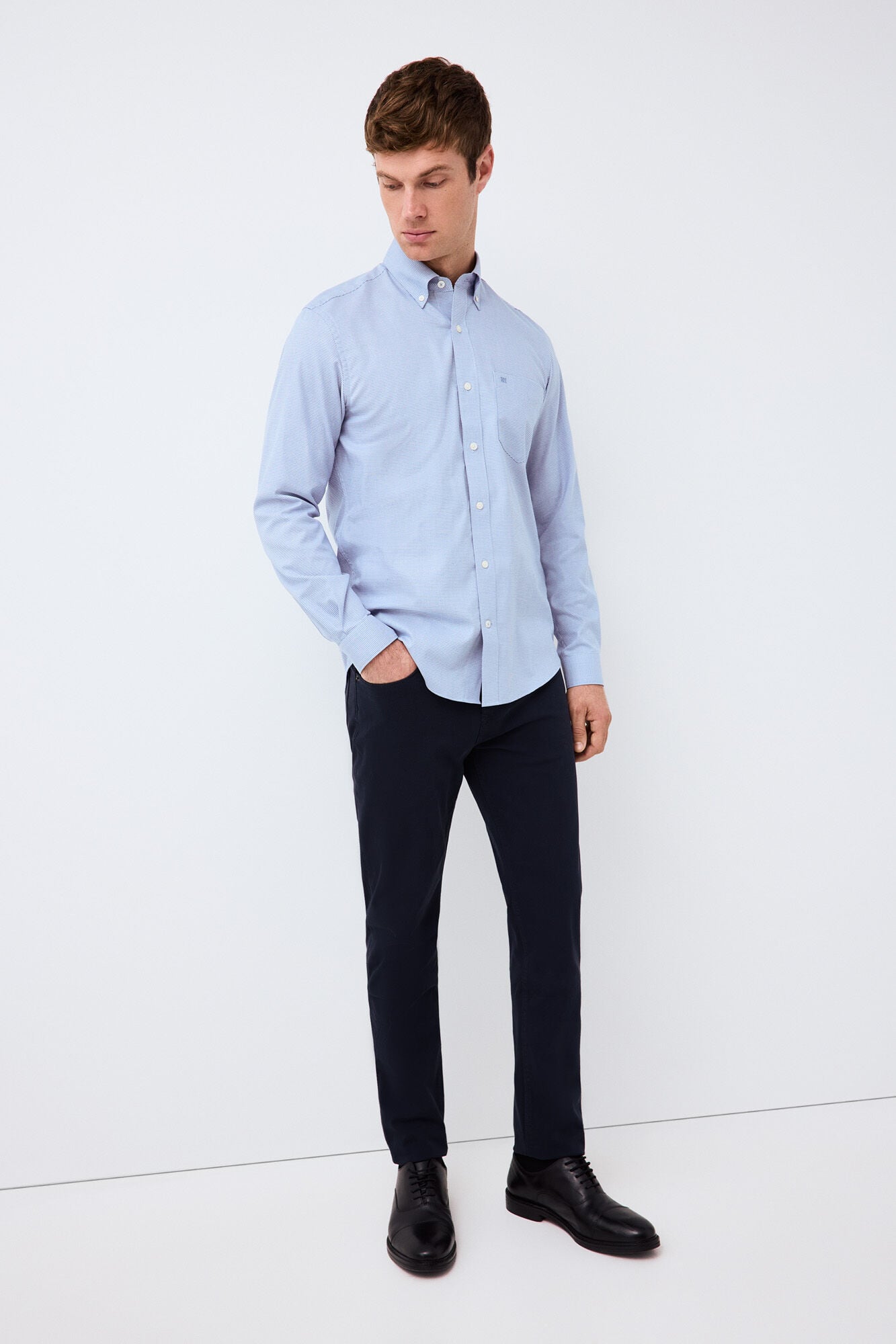 Pedro del Hierro Camisa em sarja micro pied-de-poule Azul