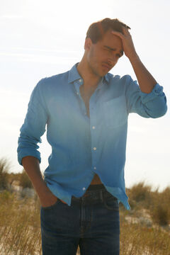 Pedro del Hierro Plain linen washed shirt Turquoise