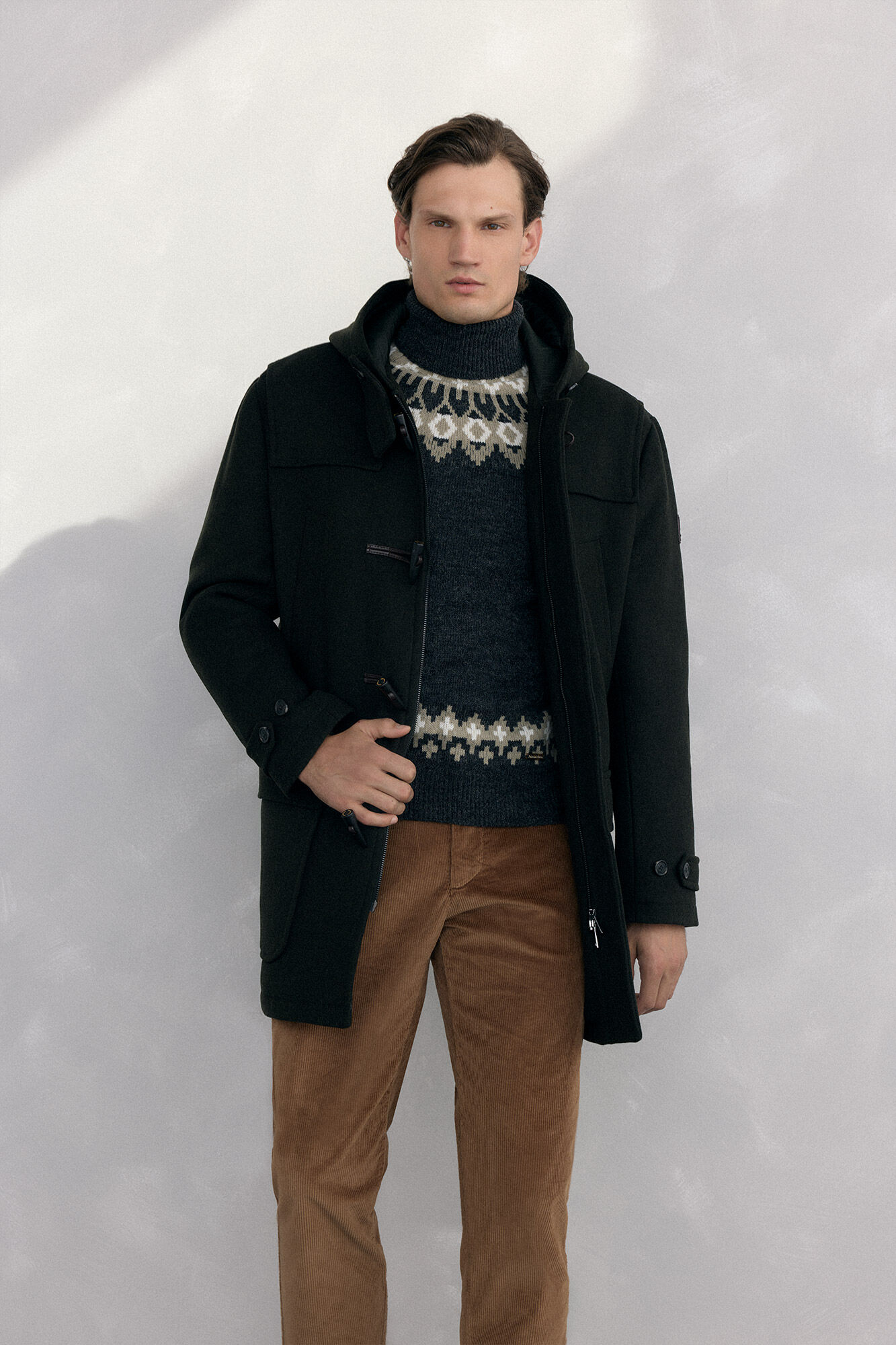 Pedro del Hierro Wool trench coat with alamares Green