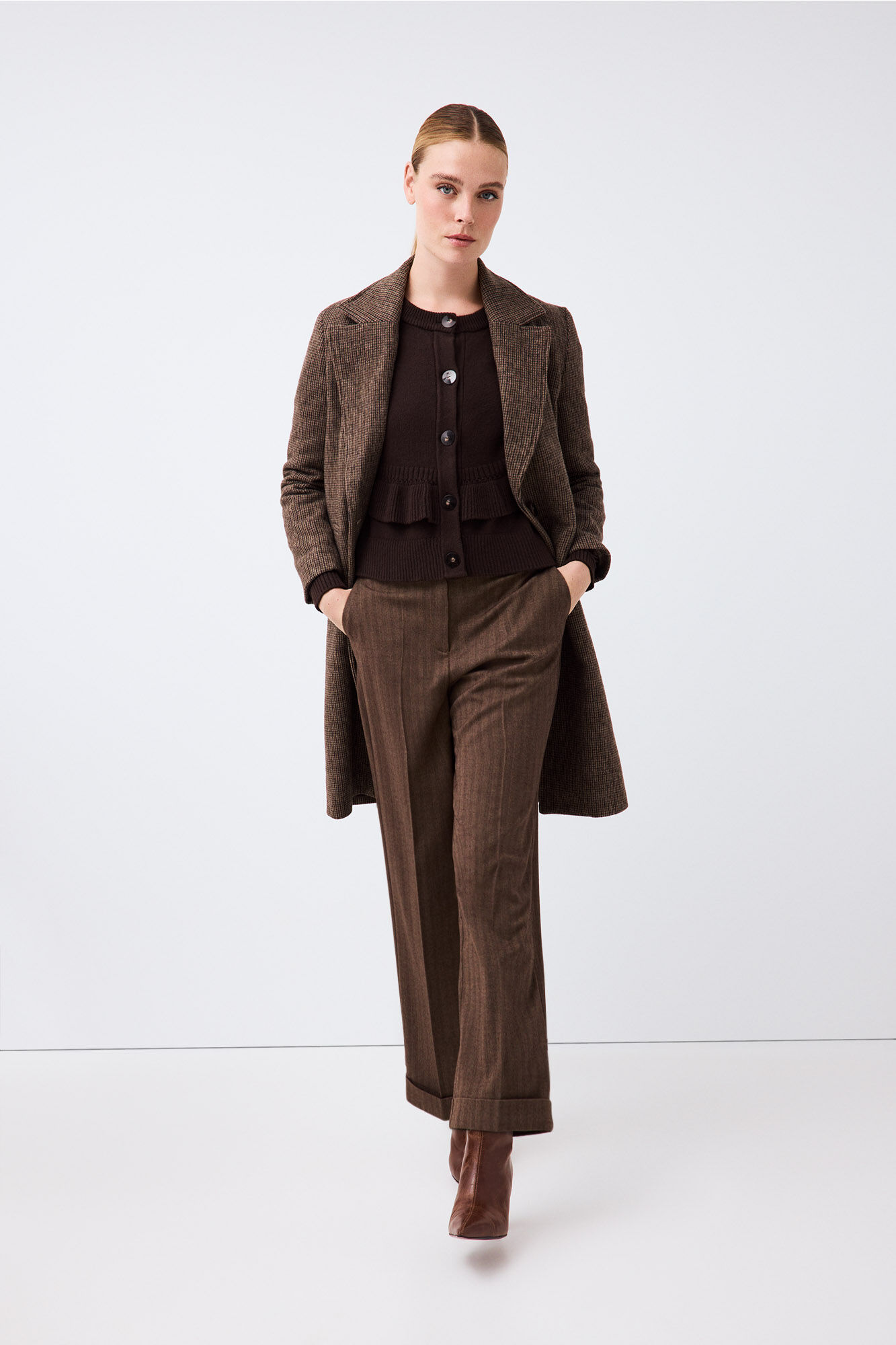 Pedro del Hierro Cape jacket with ruffle Brown