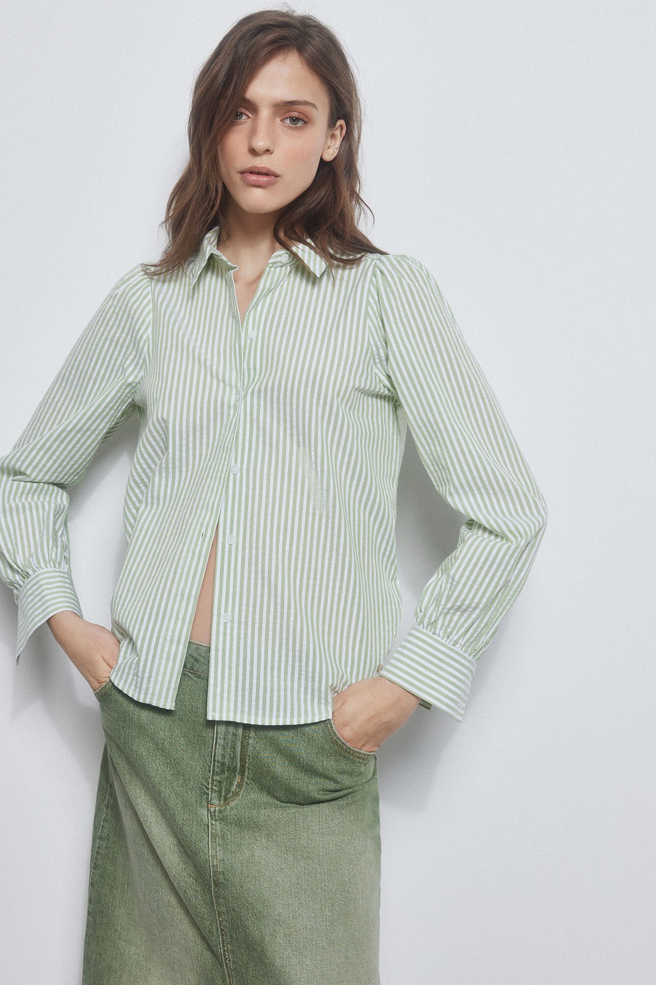 Pedro del Hierro Textured striped shirt Green
