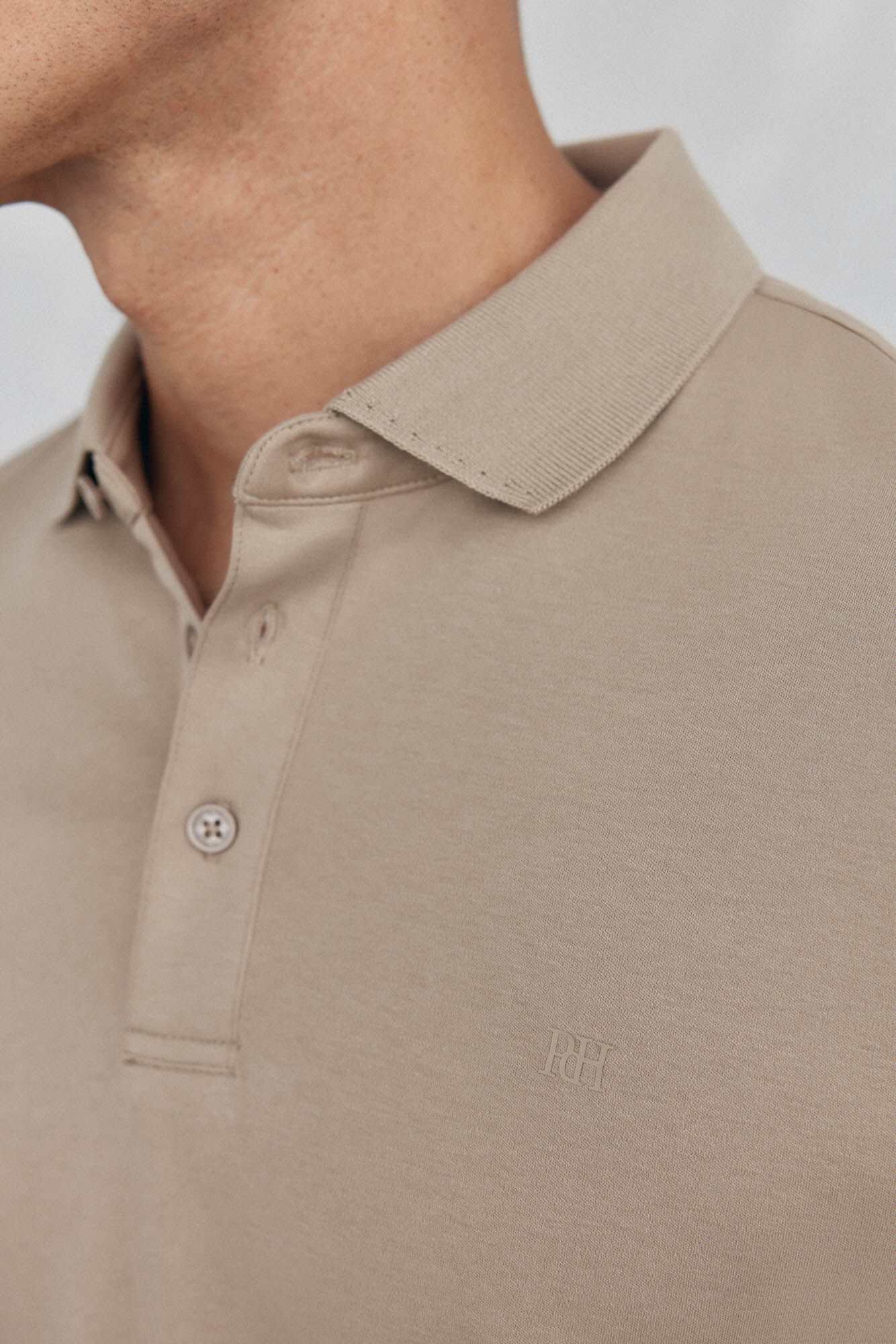 Pedro del Hierro Mercerized long sleeve polo shirt Beige