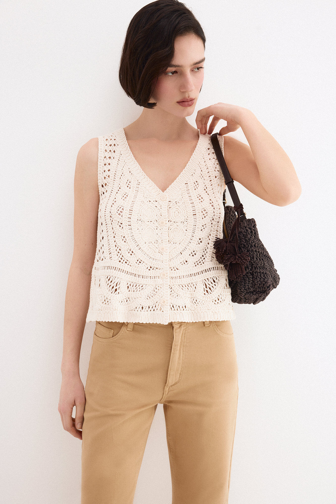 Pedro del Hierro Openwork gilet Ecru